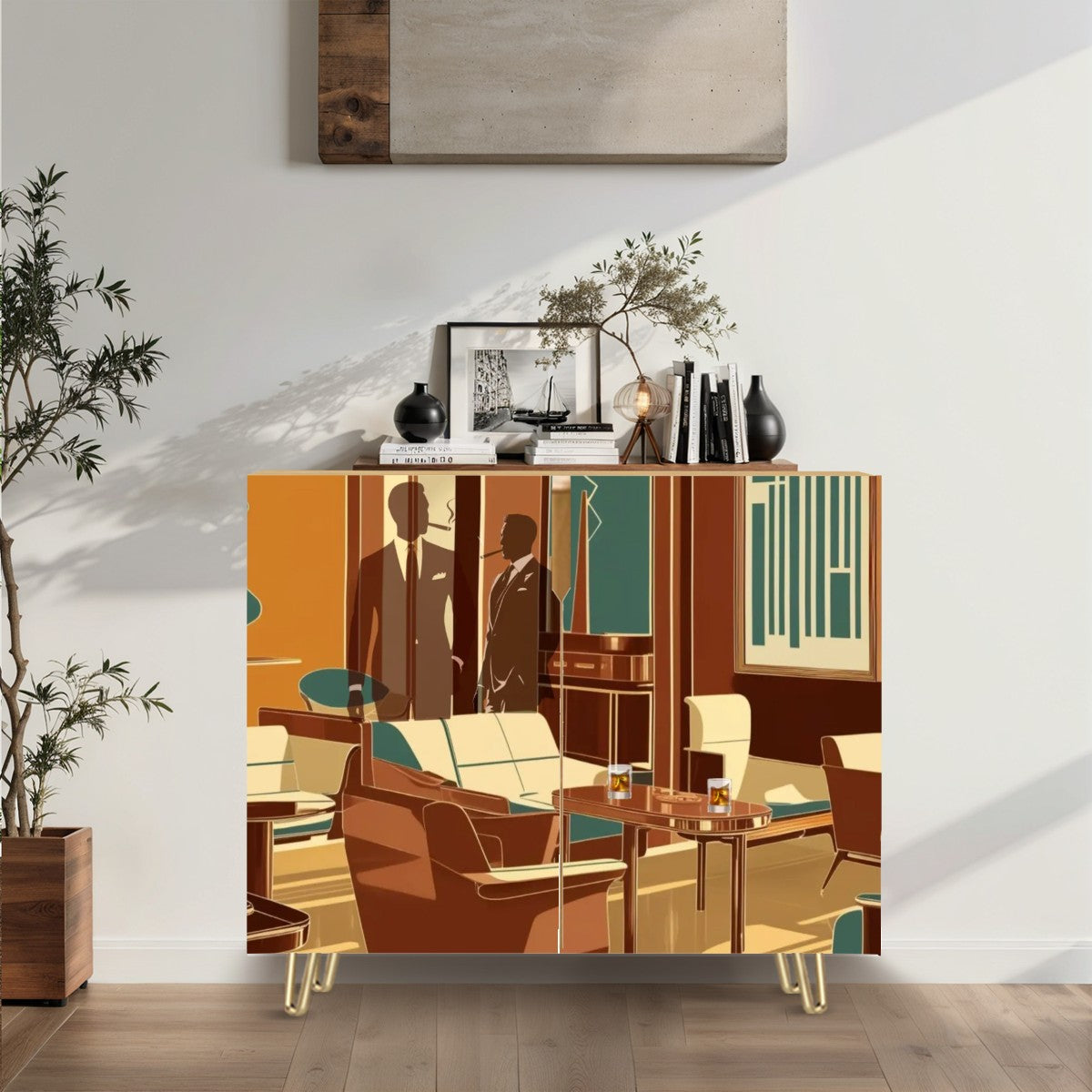 Bourbon Whiskey Cabinet For The Retro Mod Cigar Loving Dapper Man MCM Wooden Storage Cabinet - Mid Century Modern Gal