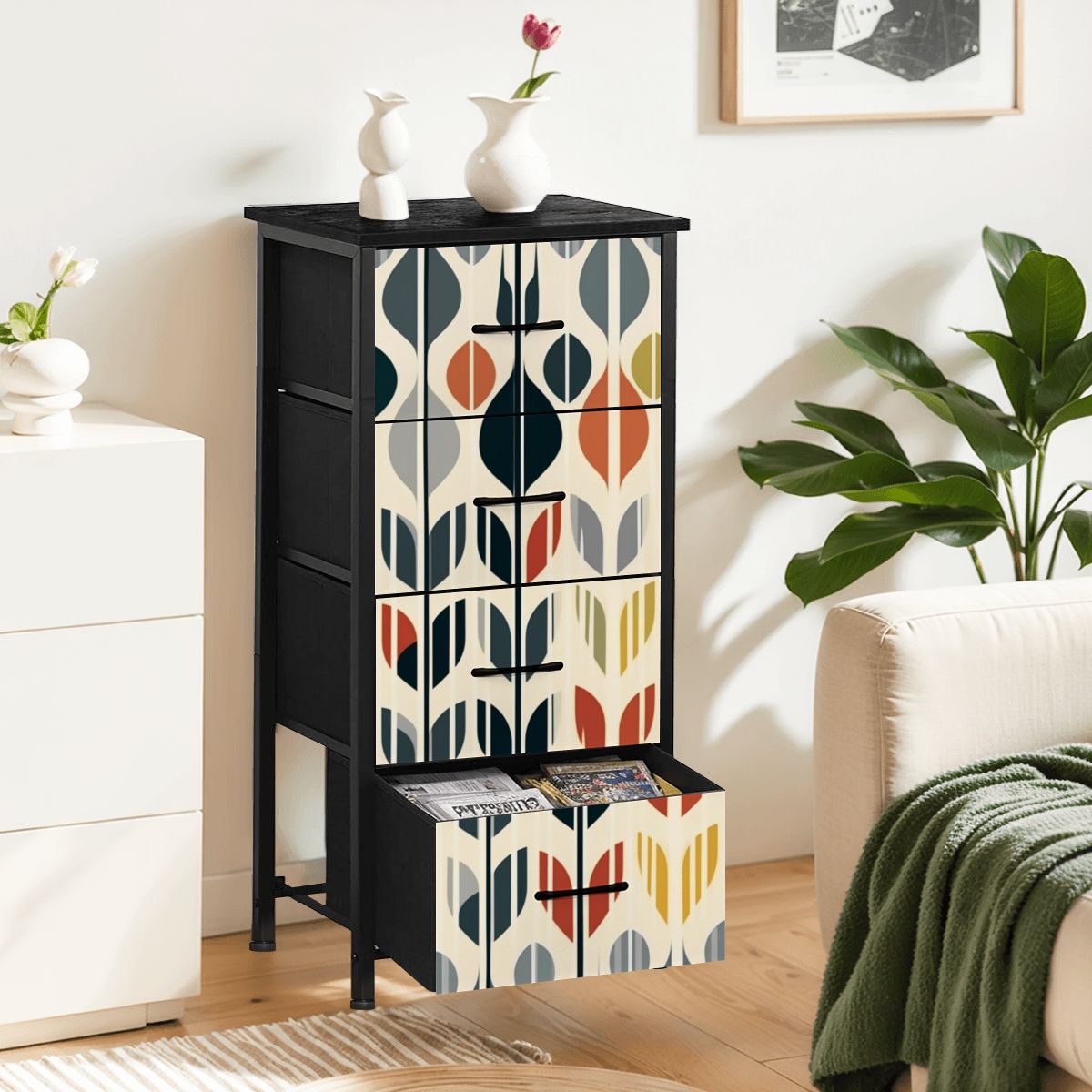Mid Mod Scandinavian Floral Retro Modern Danish 4-Drawer Dresser - Mid Century Modern Gal