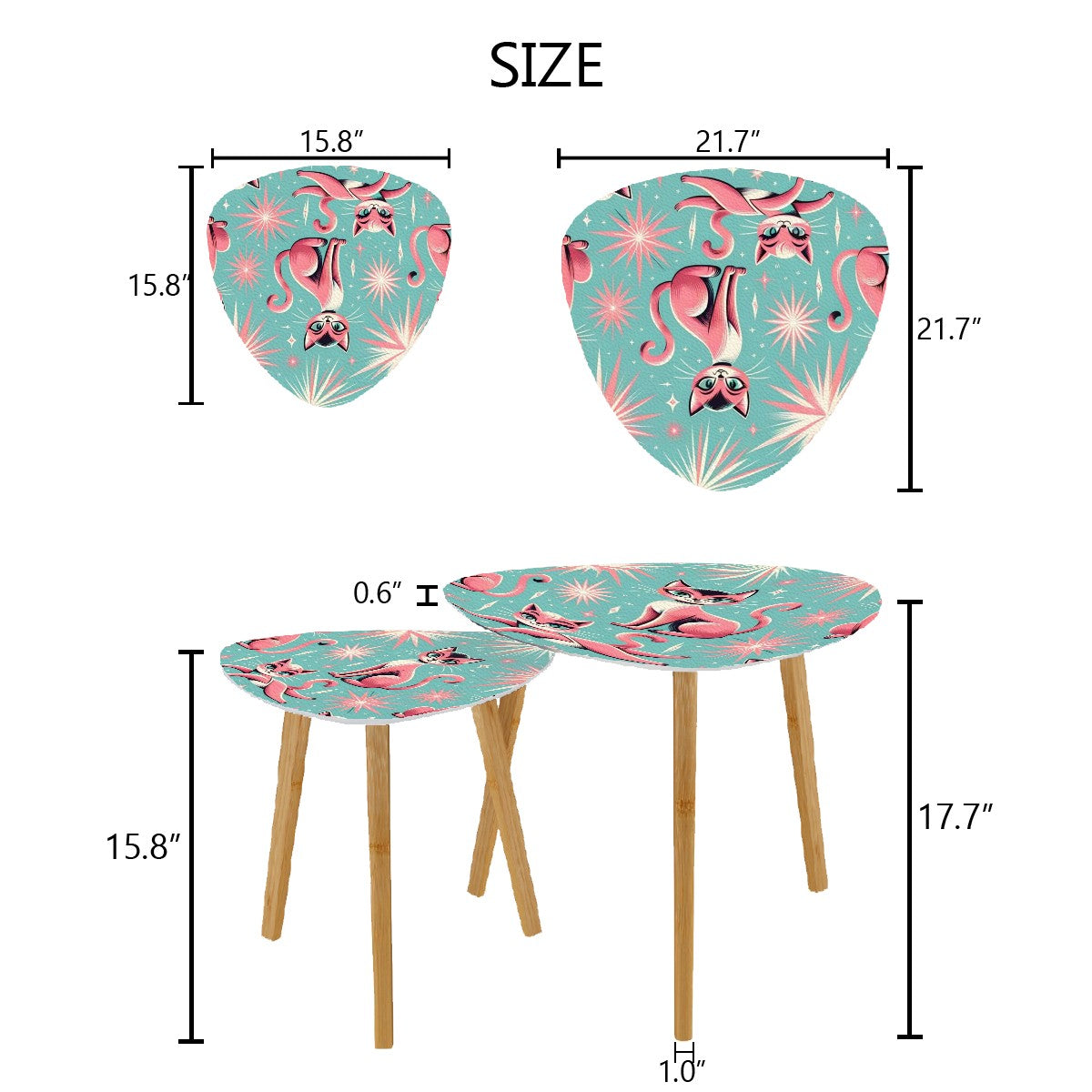 Atomic Aqua Pink Starburst Mid Century Modern Nesting Tables, Kitschy Pink Kitties - Mid Century Modern Gal