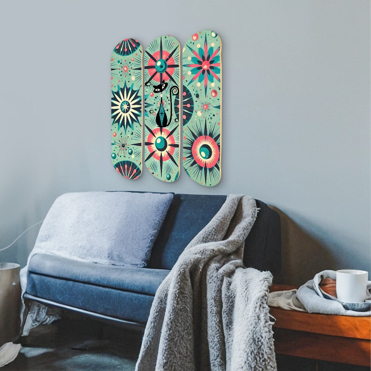Mid Century Modern Wall Art Atomic Cat, Atomic Age Starburst Retro Wood Wall Art - Mid Century Modern Gal