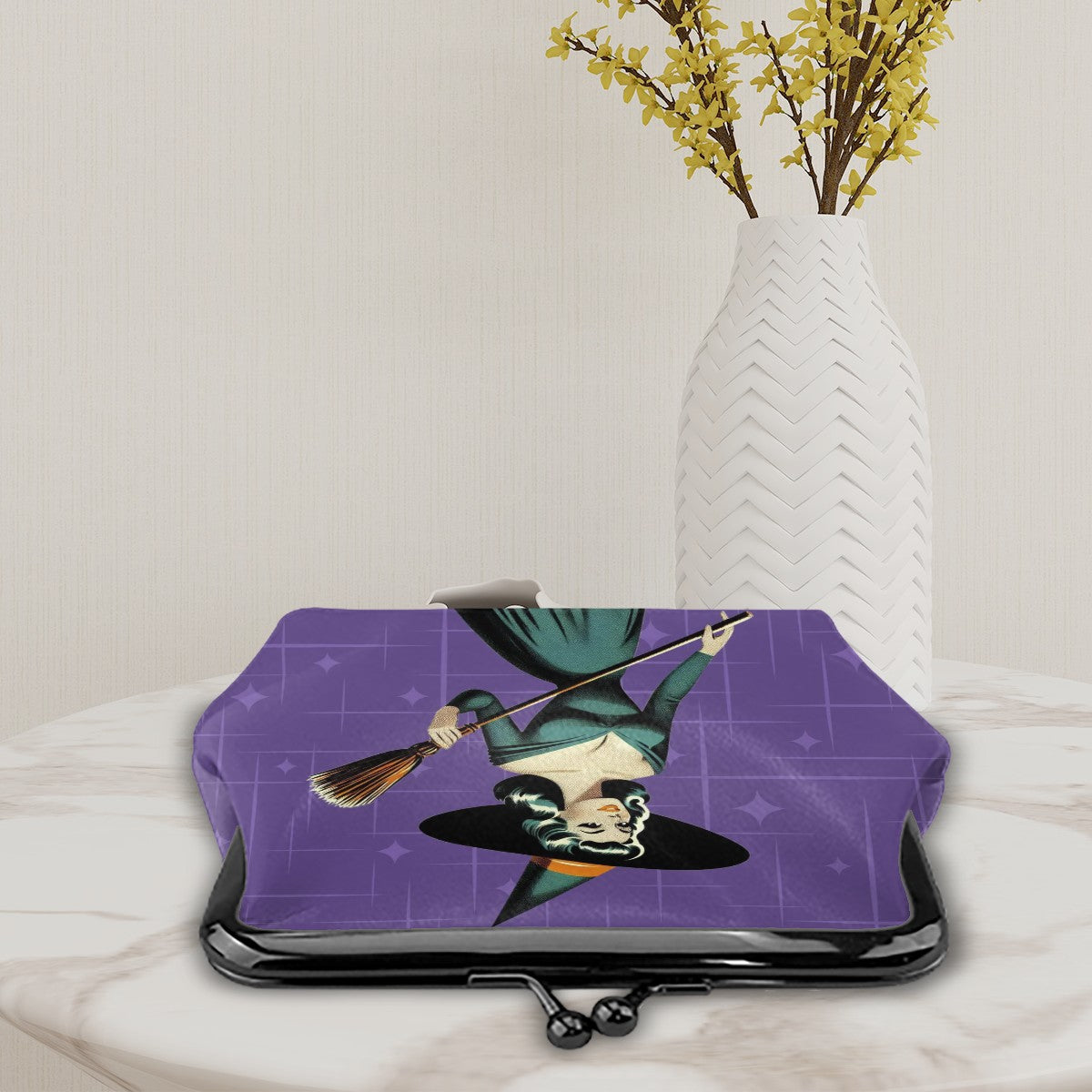 Mid Century Modern Vintage Pin Up Witch Purple Teal Halloween Coin Purse - Mid Century Modern Gal