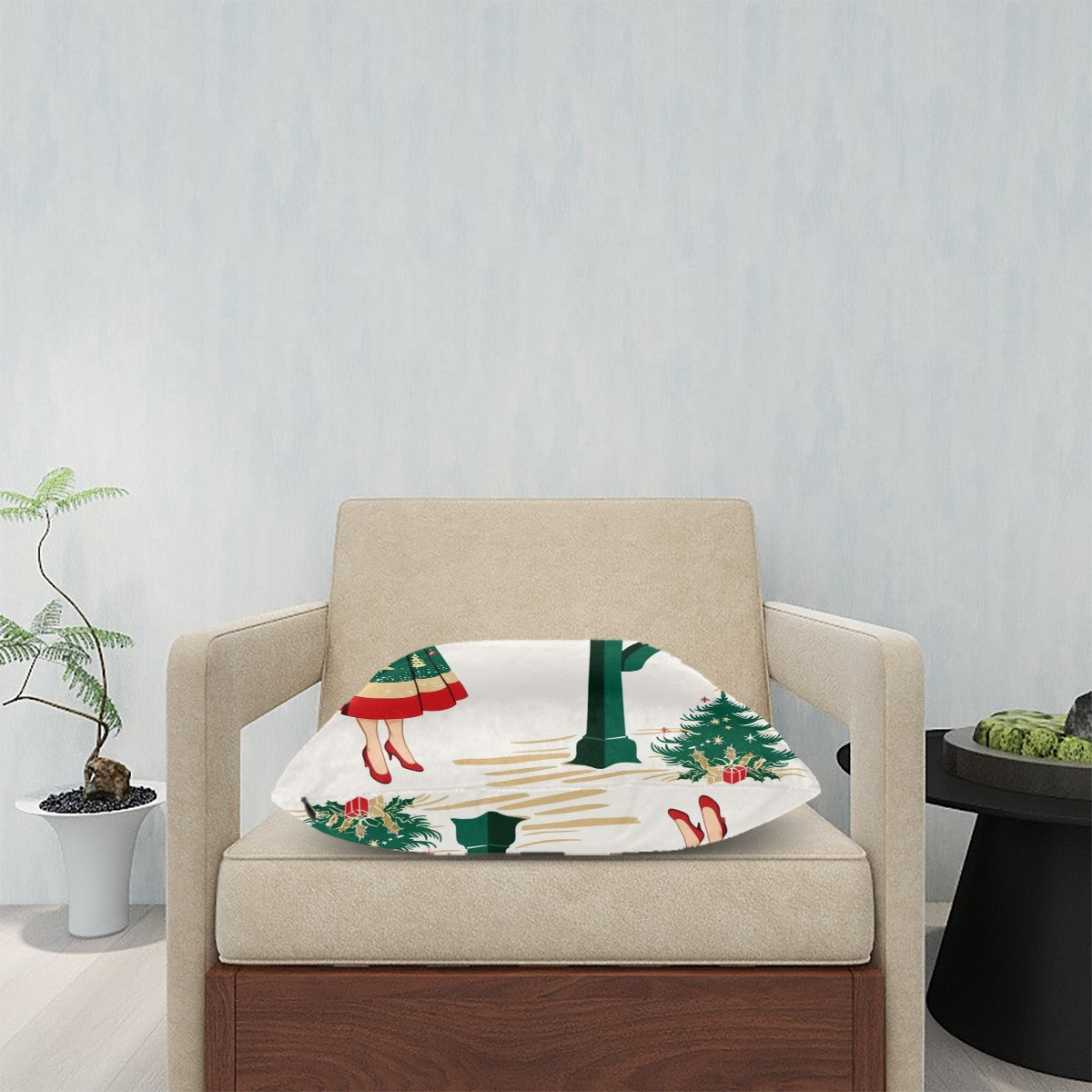 Mid Century Modern Christmas Kitschy Retro Gal, Holiday Pillow Cover - Mid Century Modern Gal