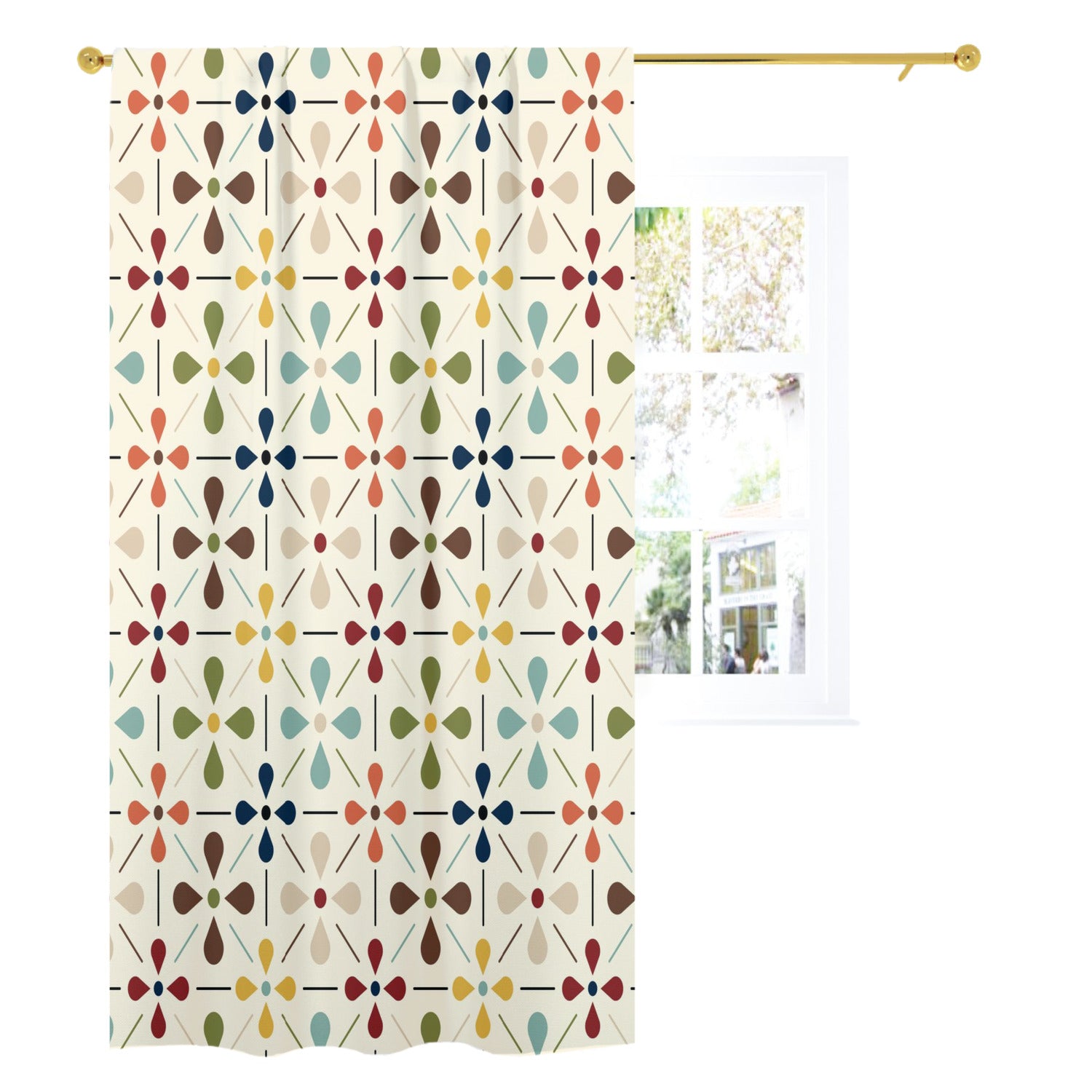 Mid Mod Scandinavian Flower Retro Curtain, Single Panel - Mid Century Modern Gal