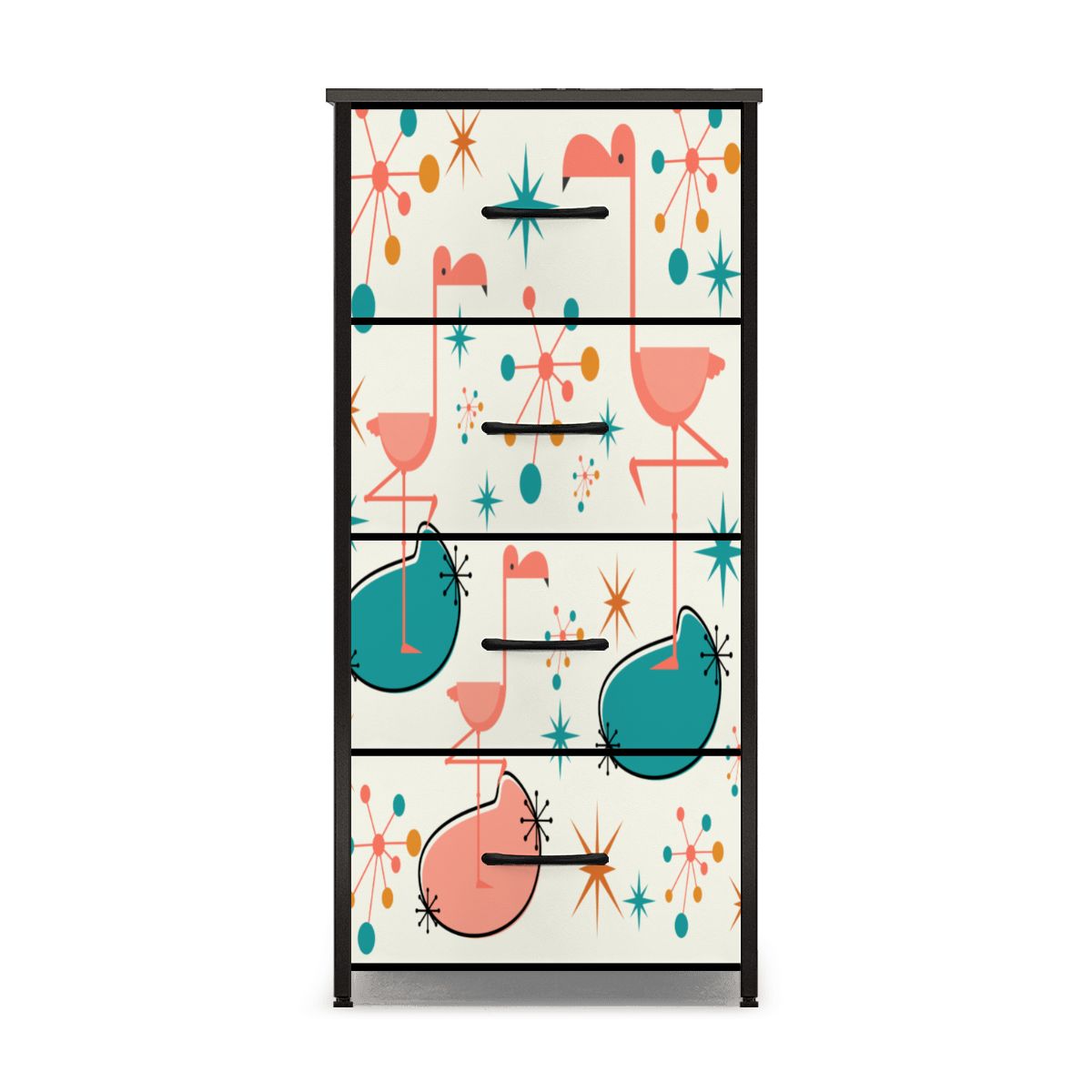 Palm Springs California Kitschy Flamingo Mid Mod 4-Drawer Dresser - Mid Century Modern Gal