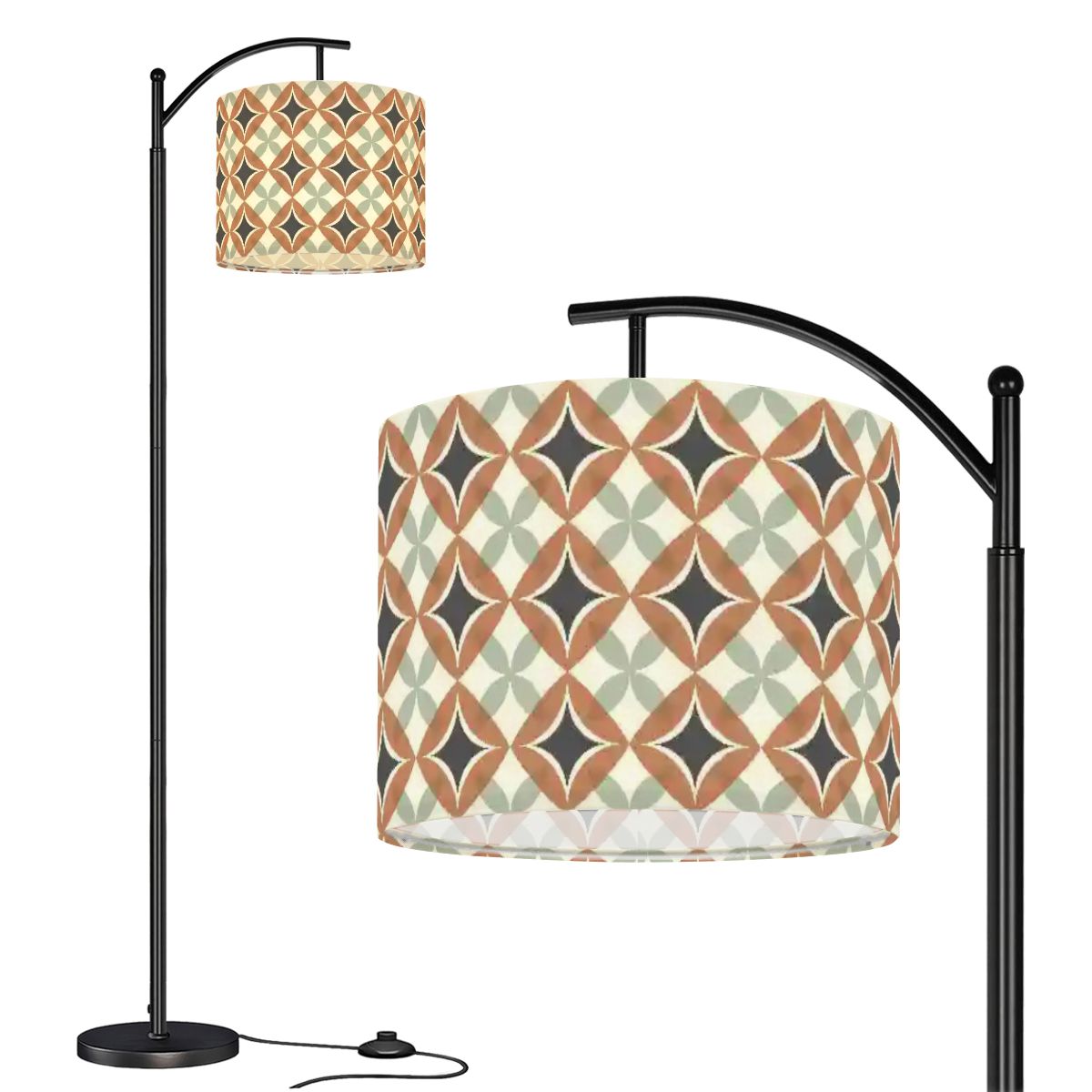 Mid Century Modern Interlocking Geometric, Terracotta Sage Charcoal Arc Floor Lamp