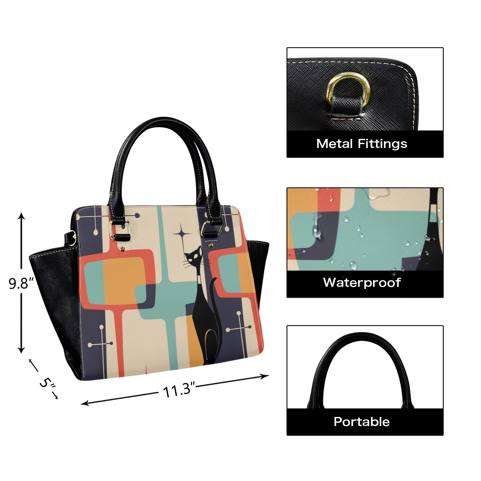 Atomic Cat Mid Mod Geometric Designed Rivet Shoulder, Handbag - Mid Century Modern Gal