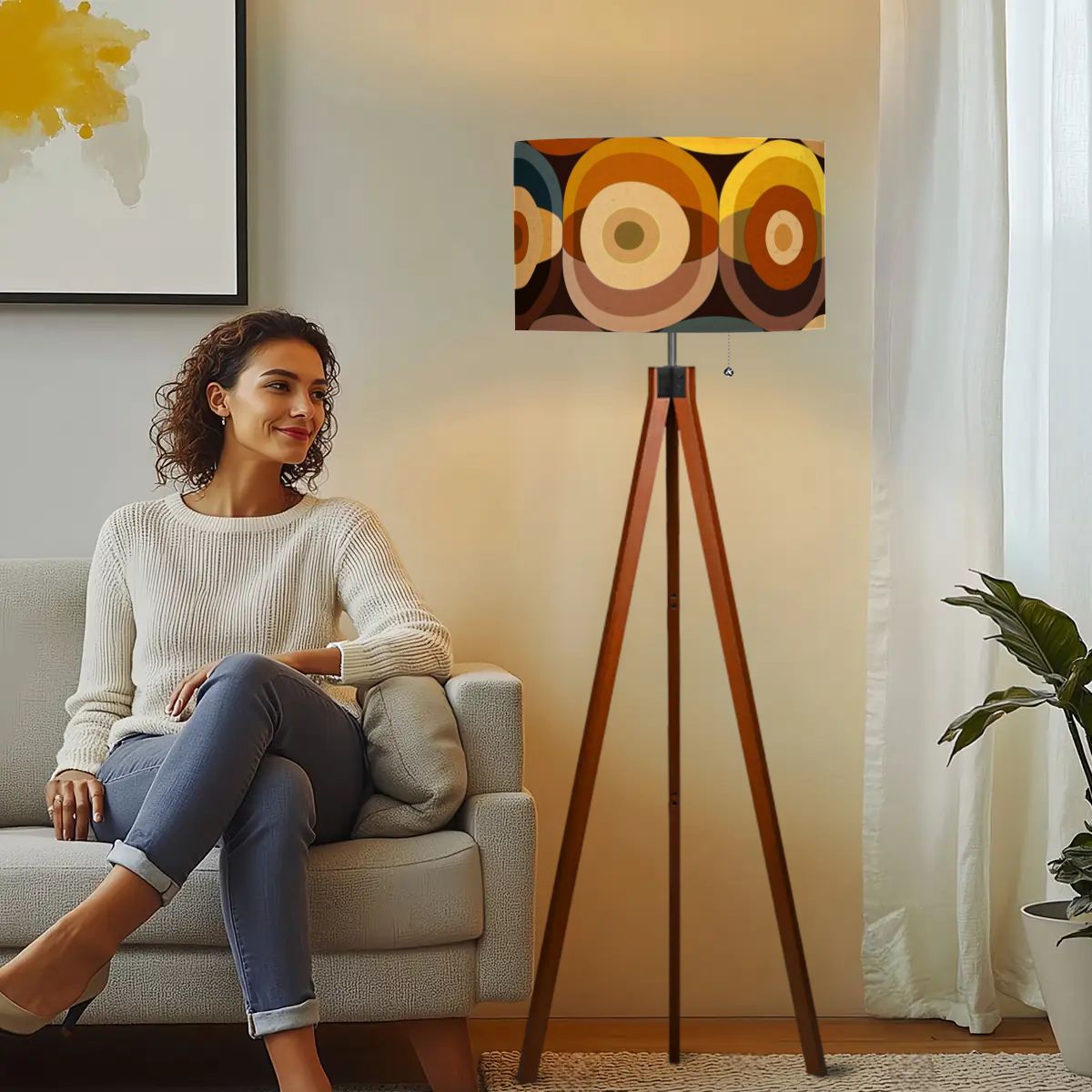 Mid Century Modern Groovy 70s Orbs, Earthy Tones MCM Tripod Floor Lamp - Mid Century Modern Gal