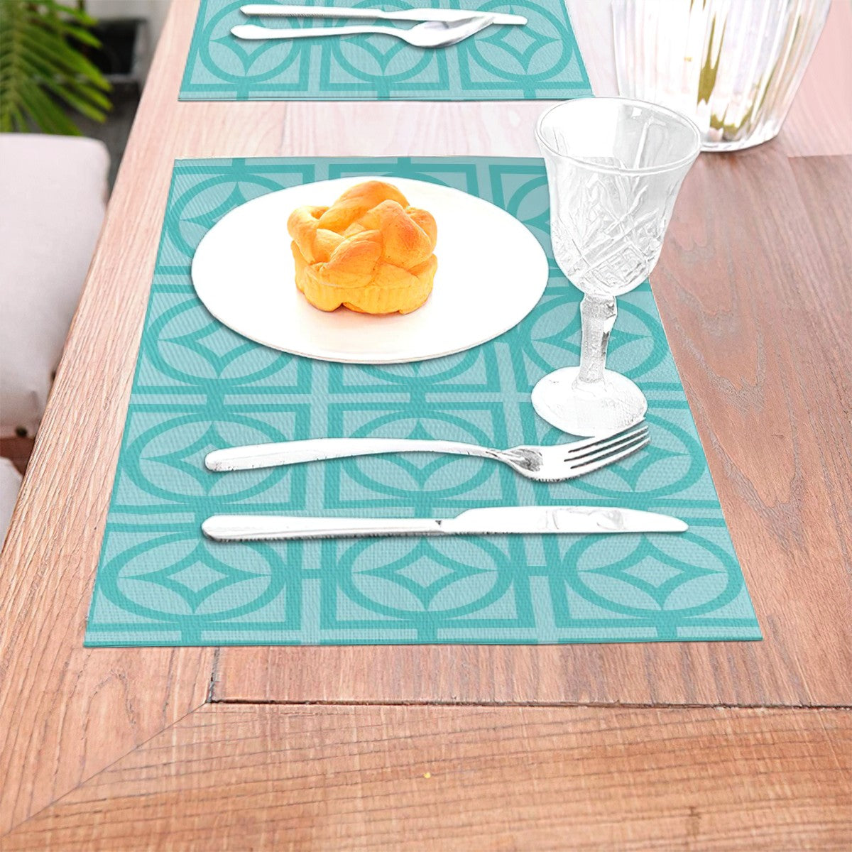 Breeze Block Aqua Blue Palms Springs Cali Style Woven Placemat - Mid Century Modern Gal