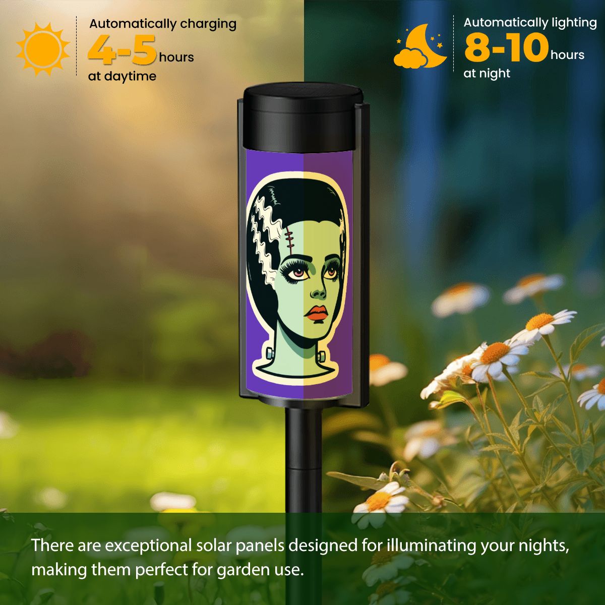 Bride of Frankenstein Retro Mid Mod Halloween Horror Buff Outdoor Solar Lights - Mid Century Modern Gal