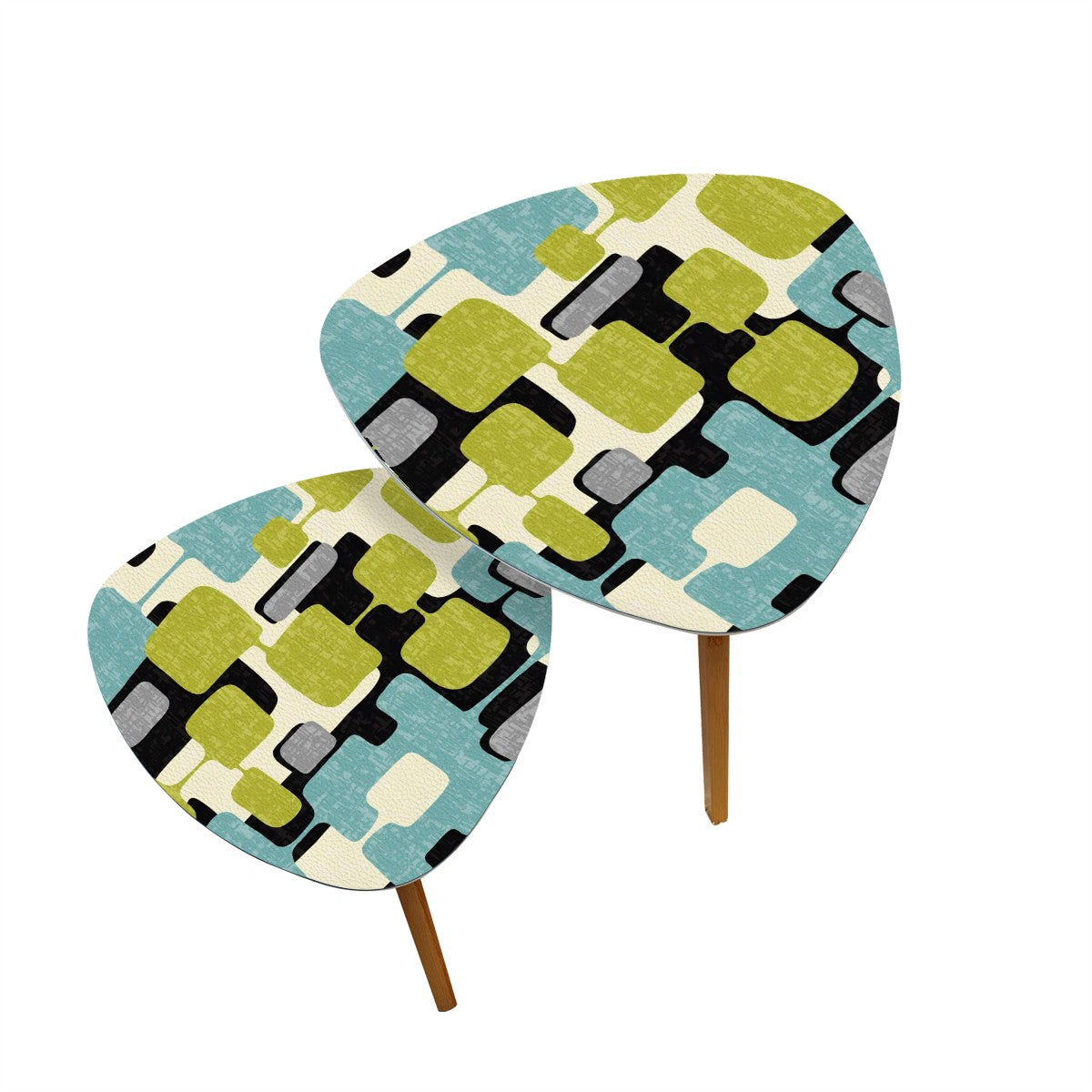Mid Century Modern Geometric Designed Mod Nesting Tables With Bamboo Legs - Mid Century Modern Gal
