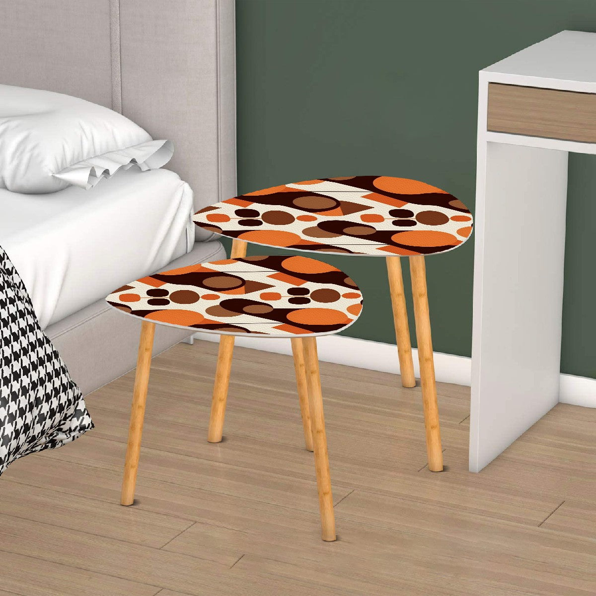 Retro Groovy 70s Orange And Brown Mid Mod Nesting Tables - Mid Century Modern Gal