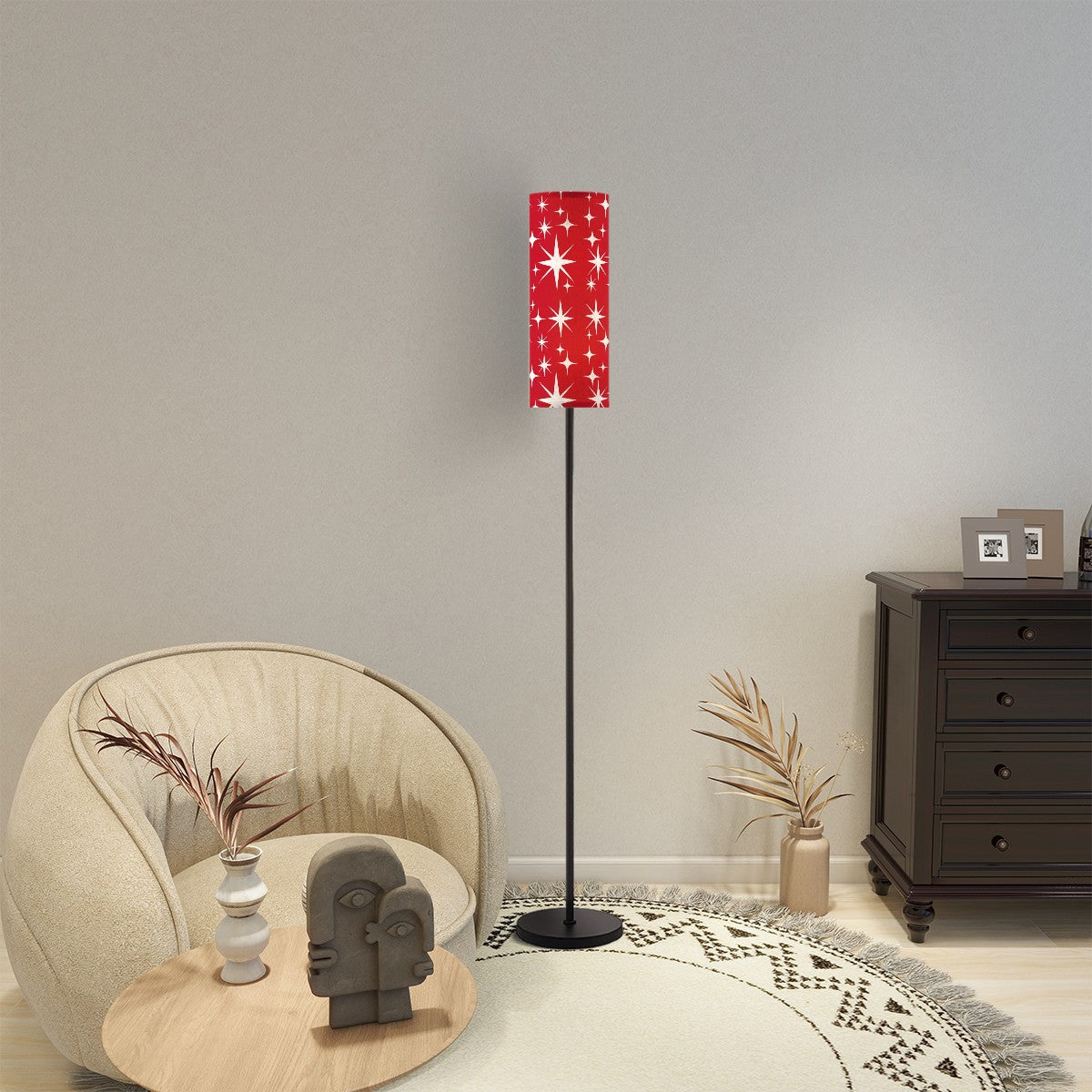 Atomic Starburst Red Mid Century Modern Torchiere Slim Floor Lamp - Mid Century Modern Gal