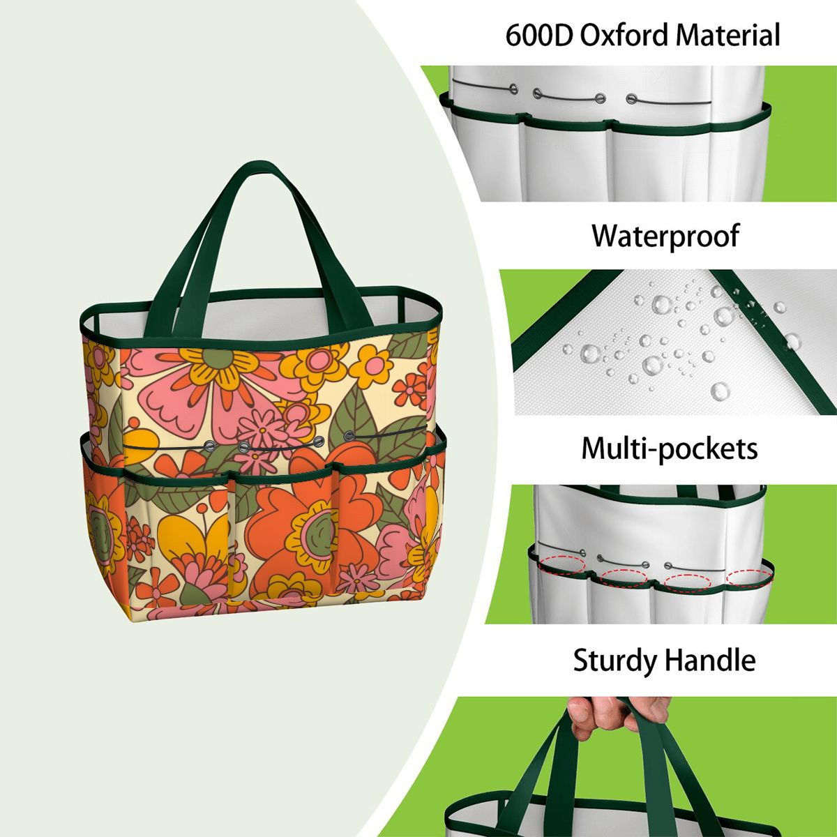 70s Retro Revival Flower Power Groovy Floral Mid Mod Garden Tool Bag