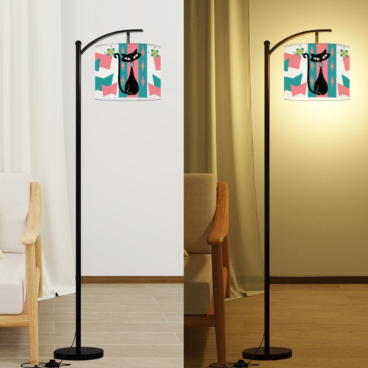 Mid Mod Retro Atomic Cat MCM Arc Floor Lamp - Mid Century Modern Gal