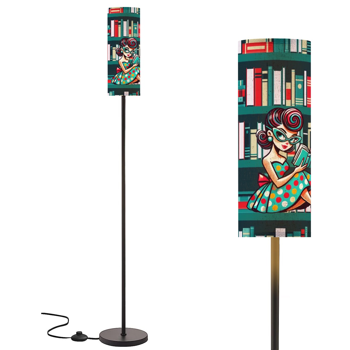 Retro Mod Gal, Reading Floor Lamp, For Book Lover, Library Office Modern Standing - Mid Century Modern Gal