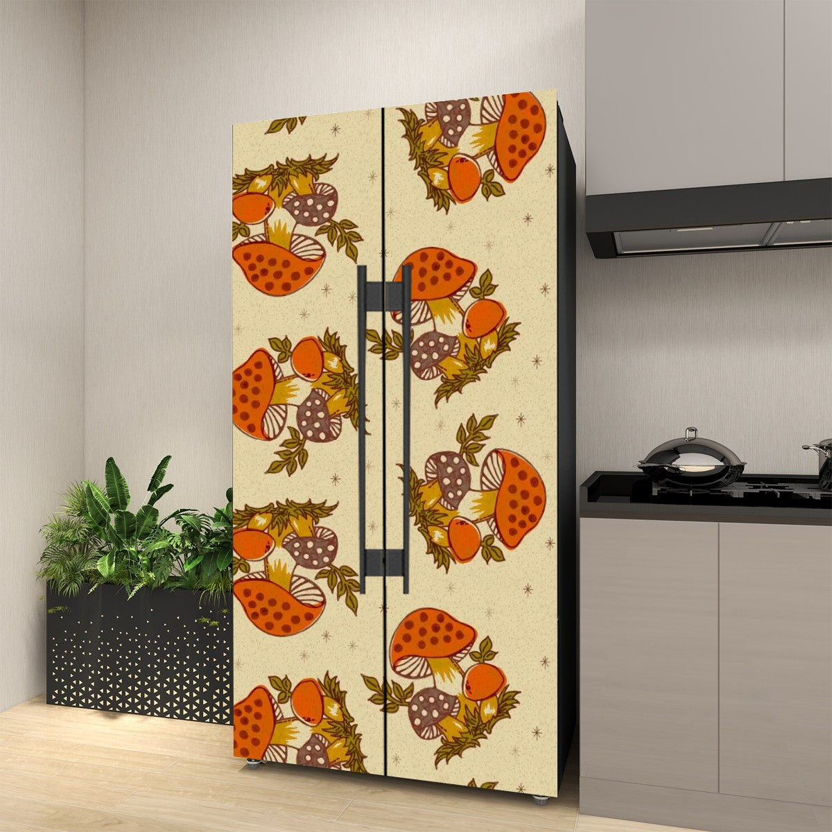 70s Merry Mushroom Sears Mushroom Groovy Retro Self Adhesive Refrigerator Wrap Set - Mid Century Modern Gal