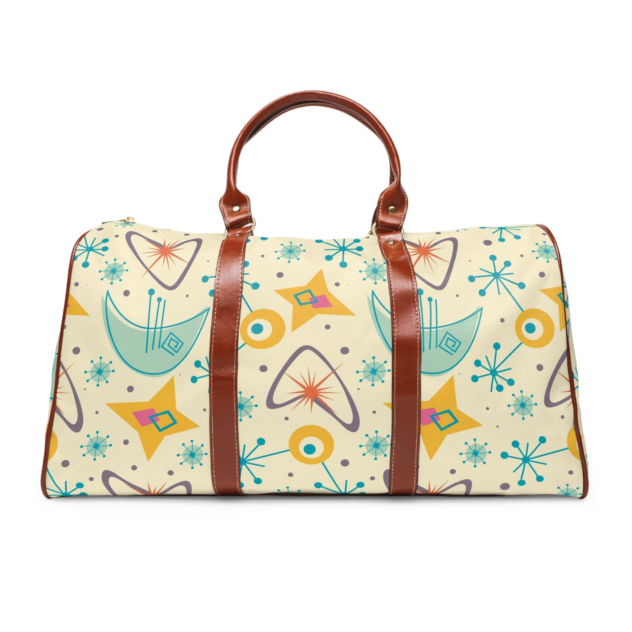 Atomic Cat Designs, Mid Century Modern Luggage, Carry On, Weekender, Kitschy Fun Boomerangs, Starburst Waterproof Travel Bag Bags 20" x 12" / Brown