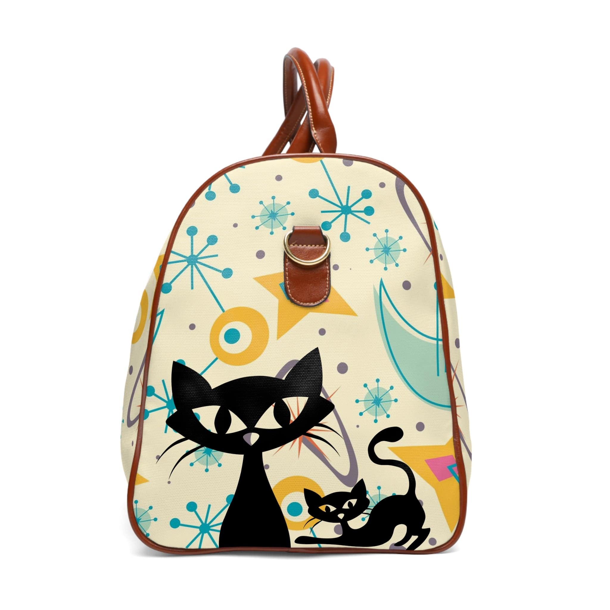 Atomic Cat Designs, Mid Century Modern Luggage, Carry On, Weekender, Kitschy Fun Boomerangs, Starburst Waterproof Travel Bag Bags 20" x 12" / Brown