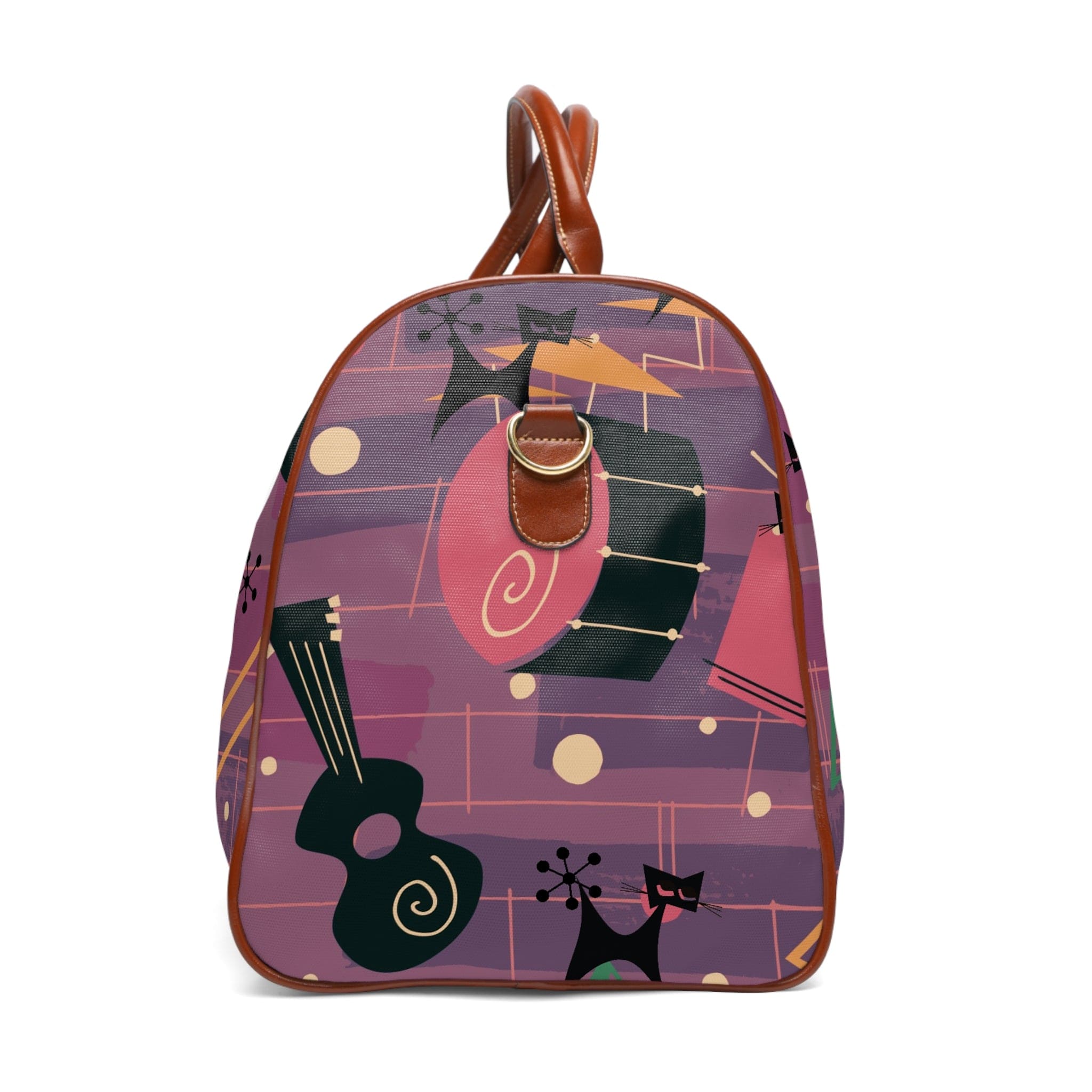 Atomic Cat, Jazzy Snazzy Music Lover, Retro Mid Century Modern Luggage Waterproof Travel Bag Bags 20" x 12" / Brown