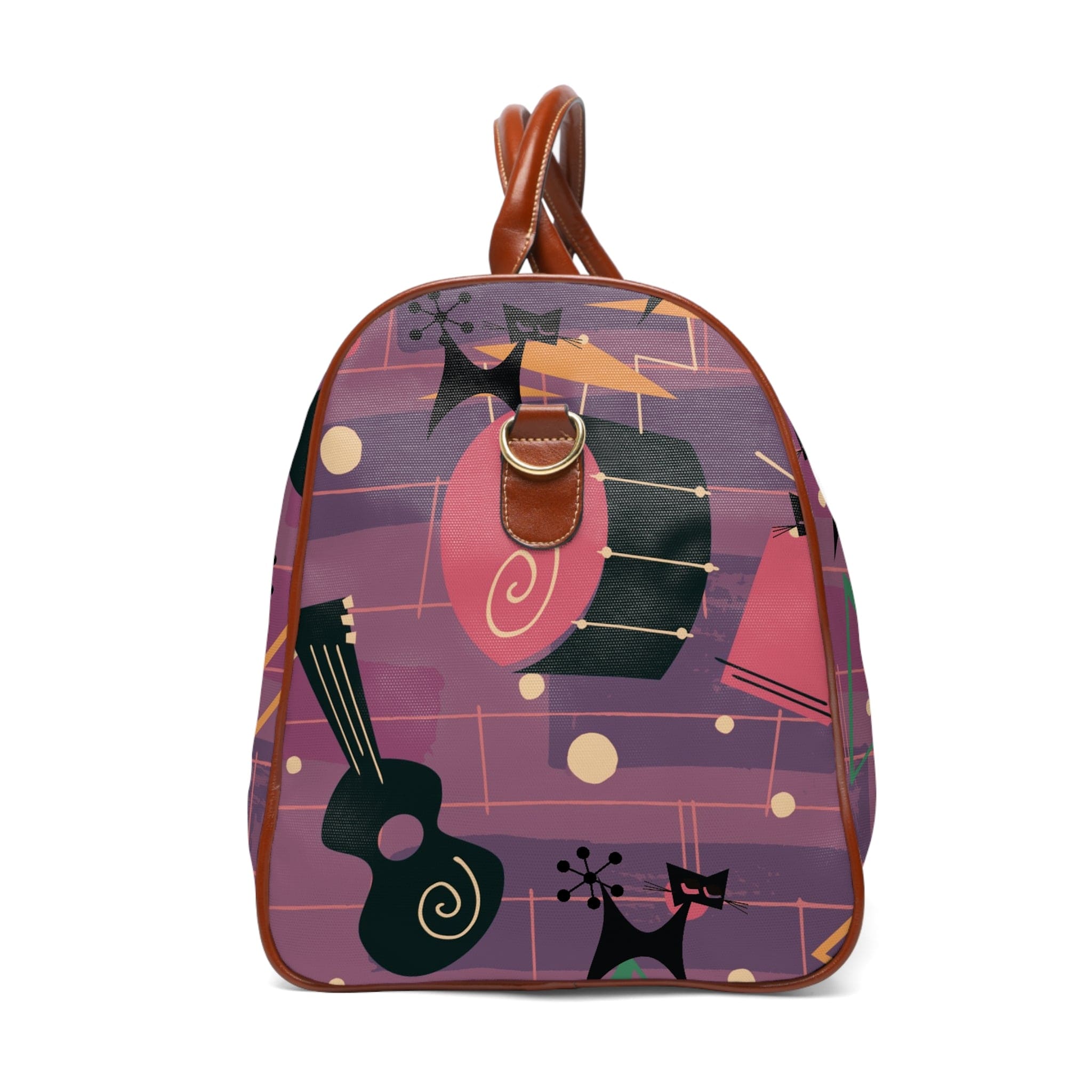 Atomic Cat, Jazzy Snazzy Music Lover, Retro Mid Century Modern Luggage Waterproof Travel Bag Bags 20" x 12" / Brown