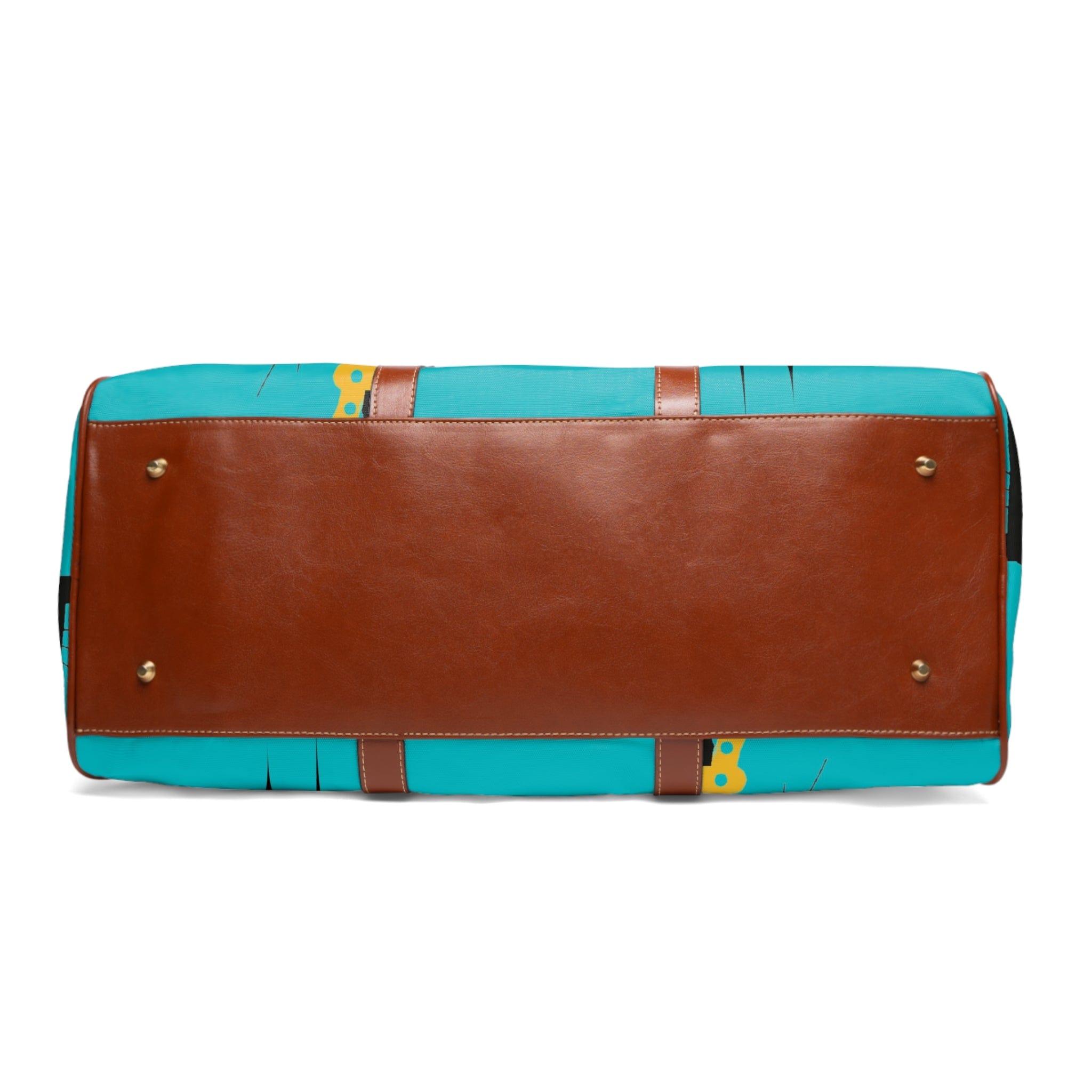 Atomic Cat, Mid Century Modern Travel Bag, Crazy Quirky Cats, Cat Mom, Aqua Blue Retro Travel Bag Bags 20" x 12" / Brown