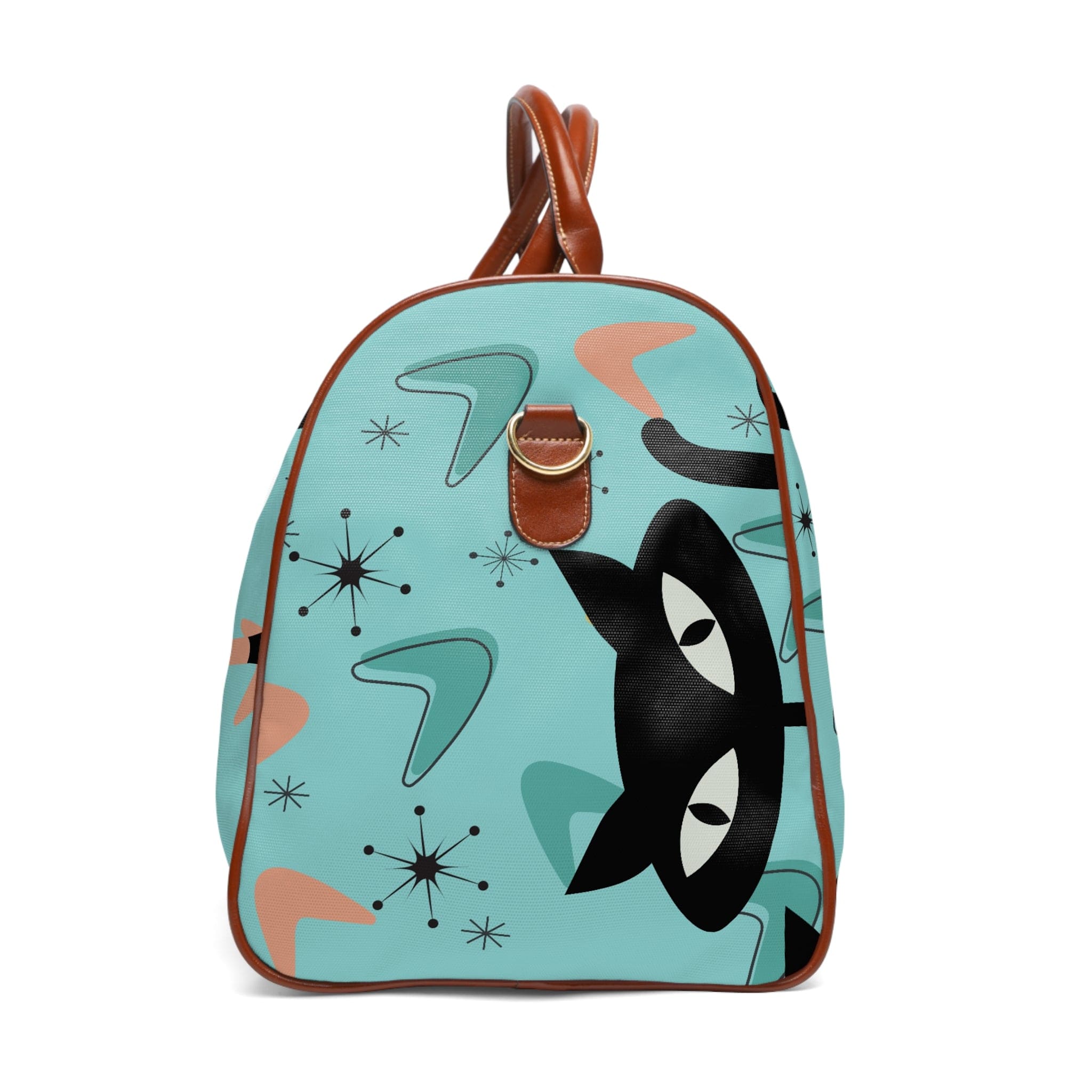 Atomic Kitschy Cats, Cat Lover, Mid Century Modern Luggage Waterproof Travel Bag Bags 20" x 12" / Brown