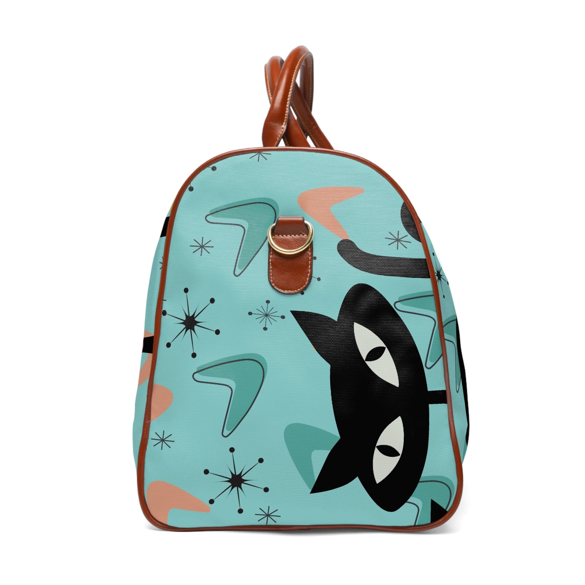 Atomic Kitschy Cats, Cat Lover, Mid Century Modern Luggage Waterproof Travel Bag Bags 20" x 12" / Brown