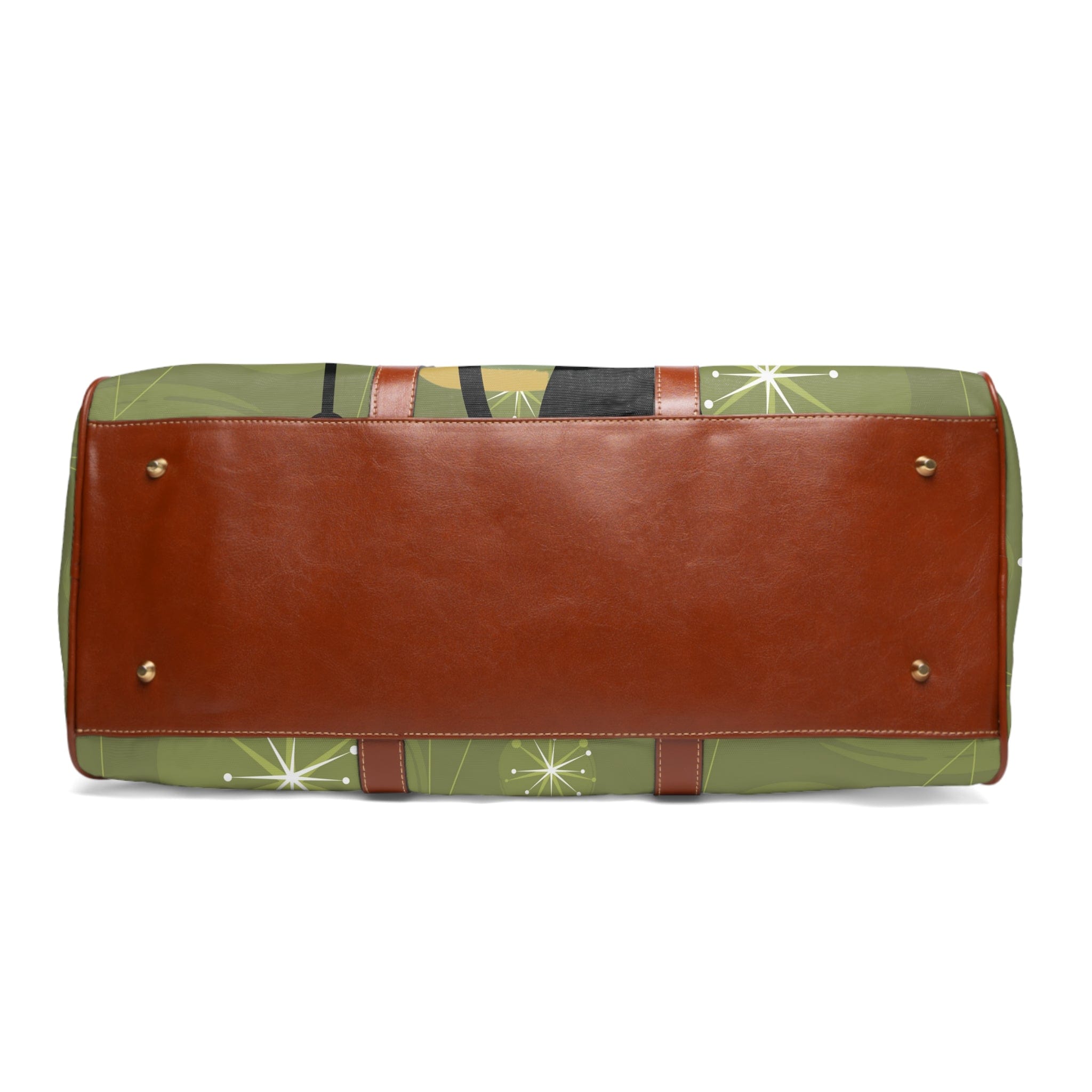 Atomic Starburst, Kitschy Atomic Cat, Green, Retro Mod Waterproof Travel Bag Bags 20" x 12" / Brown