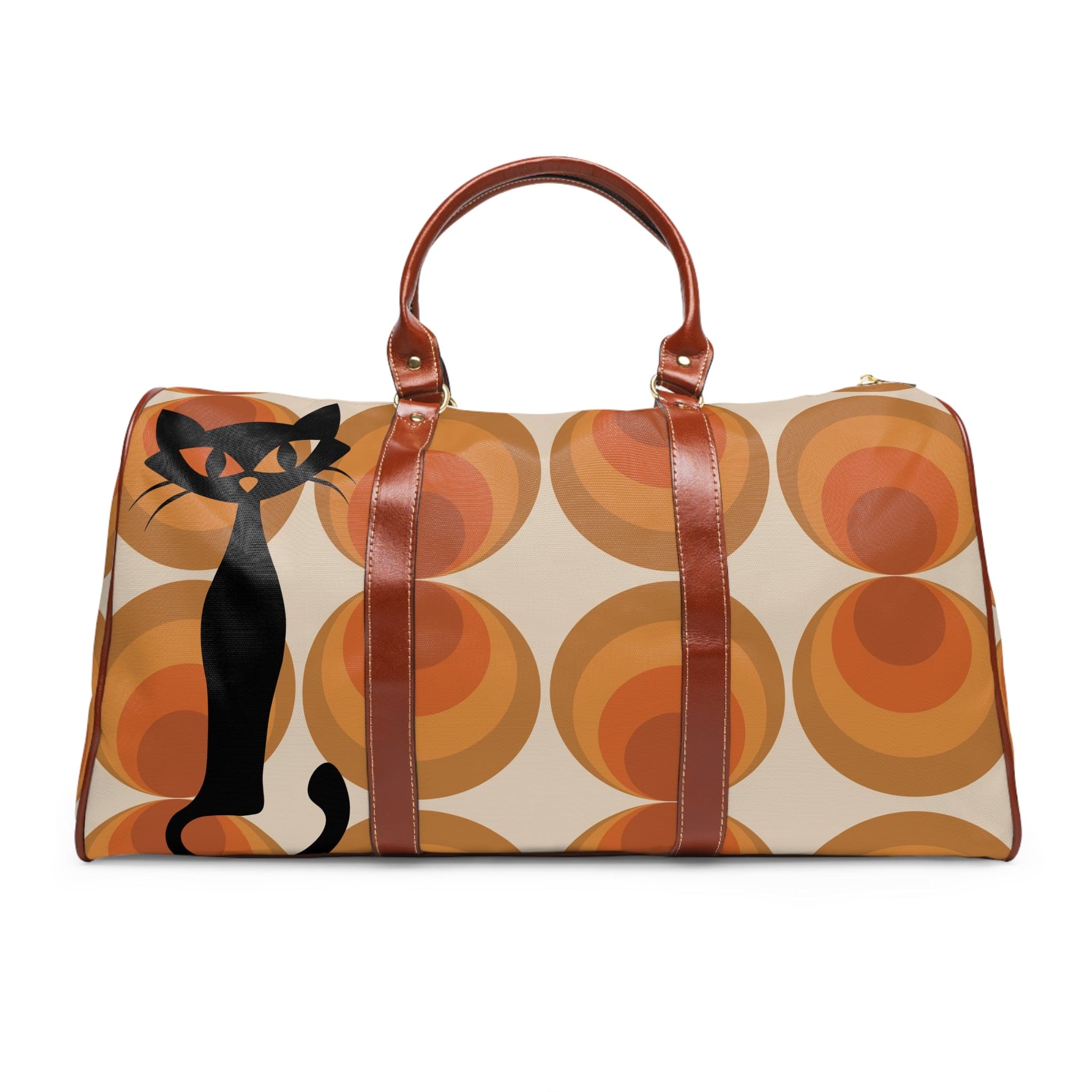 Mid Century Modern Travel Bag, Retro Orbs, Groovy Atomic Cat Waterproof Travel Bag Bags 20" x 12" / Brown