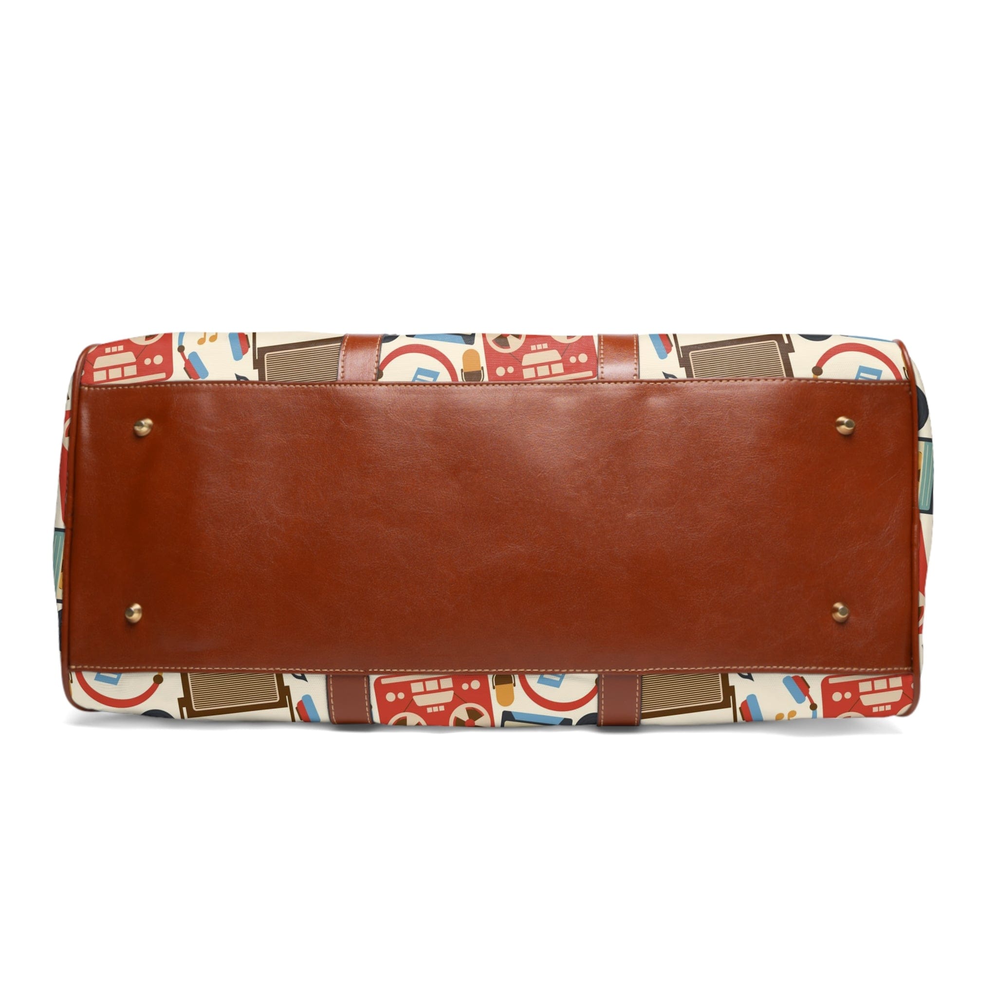 Retro Music Lover, Groovy Album, Casette, Film Old Timey Waterproof Travel Bag Bags 20" x 12" / Brown