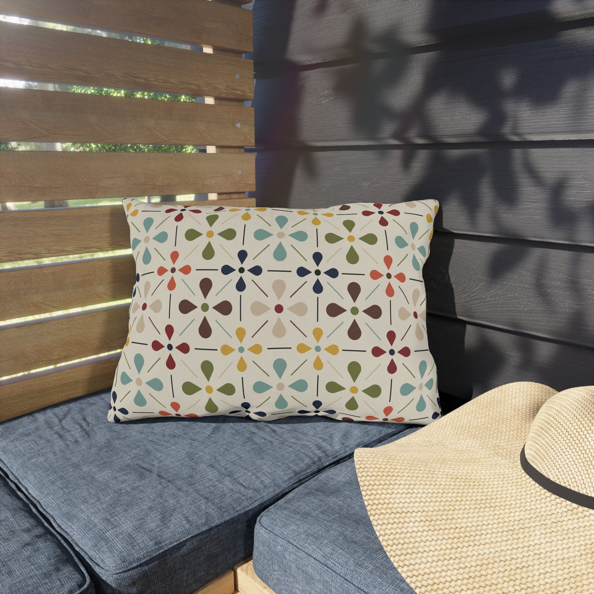 Mid Century Modern Scandi Modern Danish Flower Outdoor Pillows Home Decor 20" × 14"