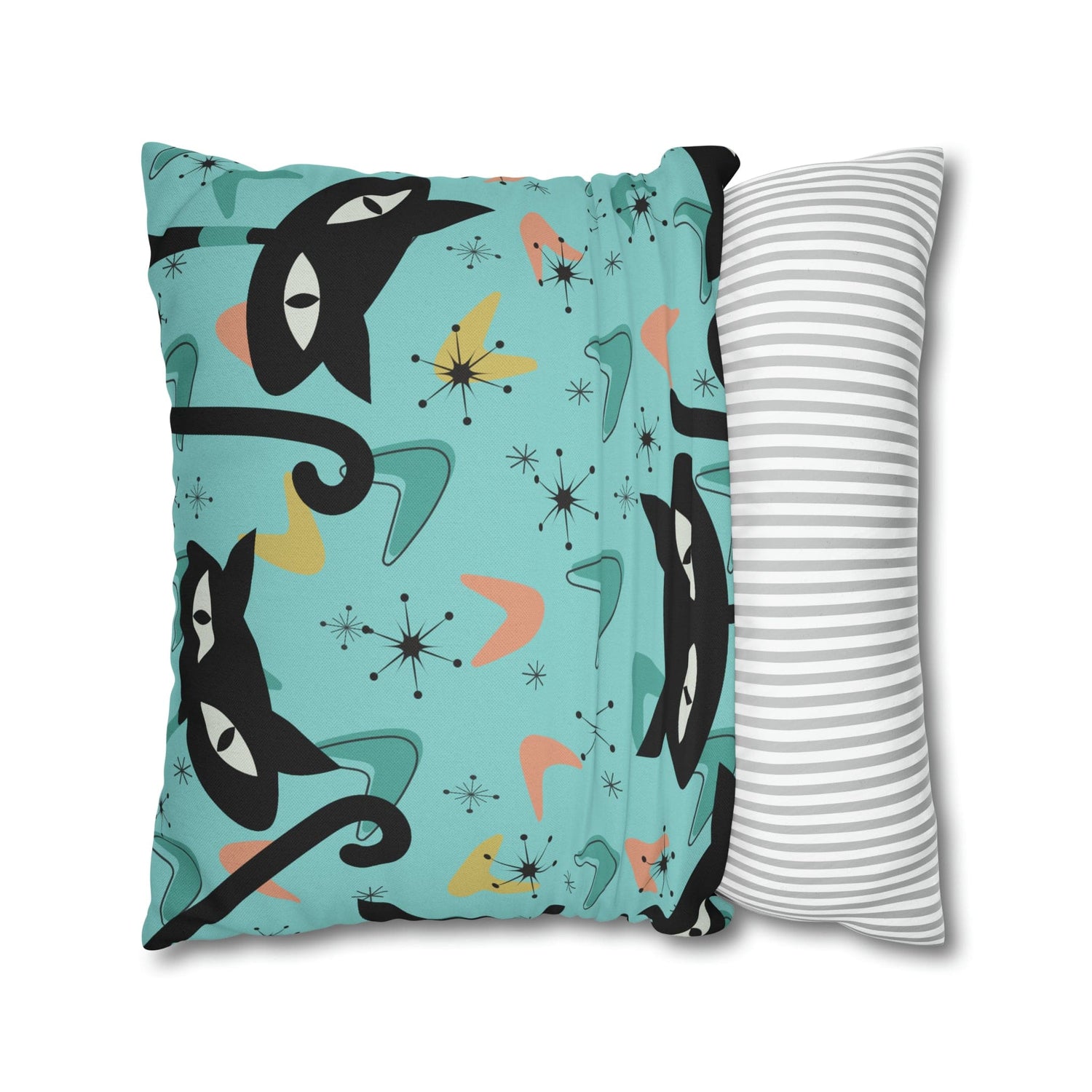 Atomic Cat Art Pillow, Quirky Cats, Cat Mom, Cat Lover, Mid Century Modern Boomerang, Sputnik Starburst Couch Cushion Cover Home Decor 20" × 20"