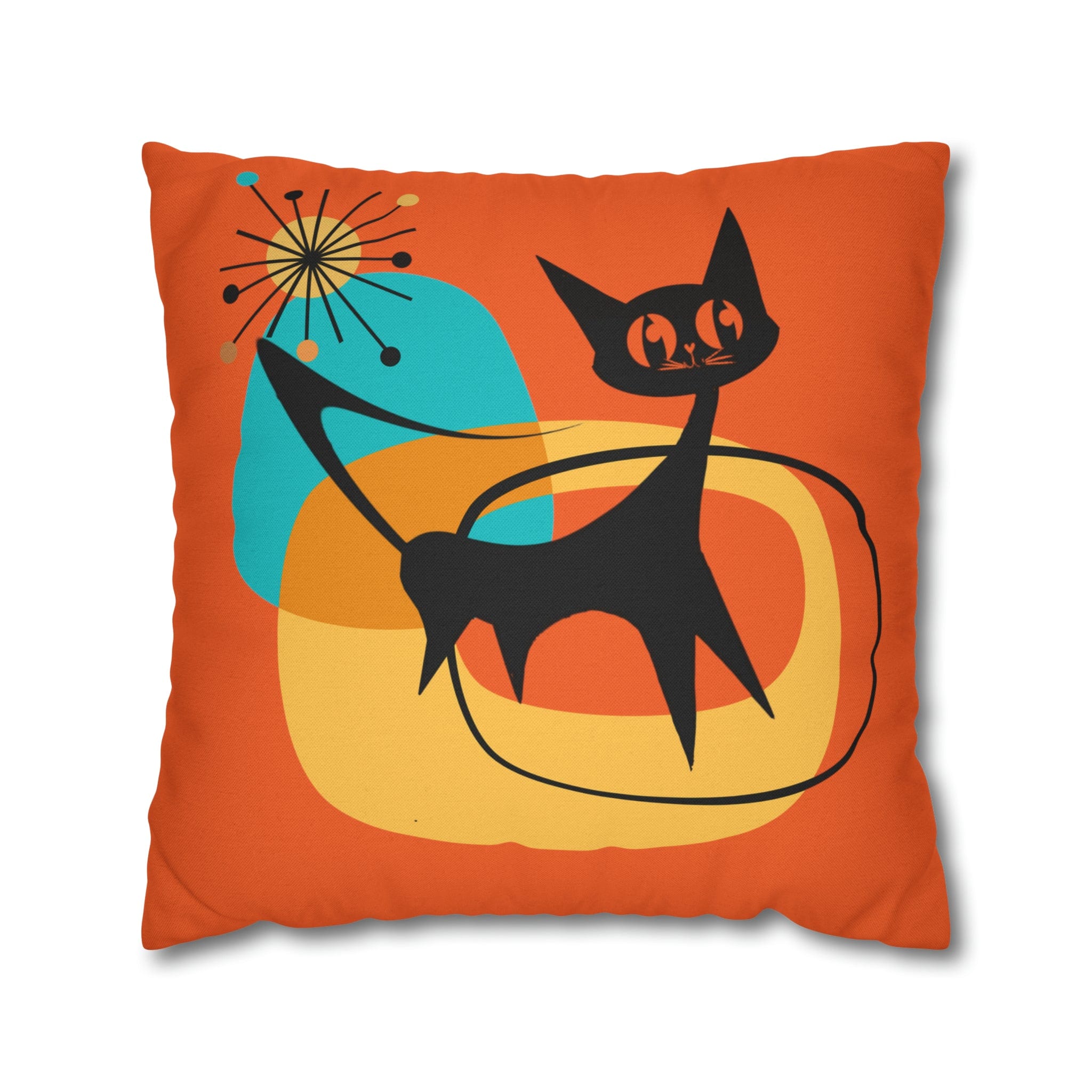 Atomic Cat, Orange Mid Mod Pillow Case ONLY Home Decor 20" × 20"