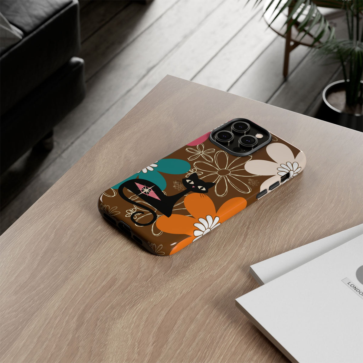 Atomic Cat Retro 70s Vibe Flower Power Tough Cases: Cute Floral and Cat Phone Case for Cat Lovers