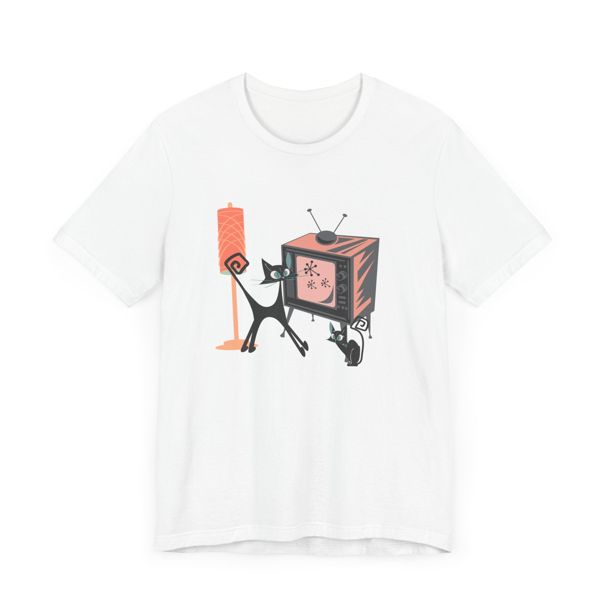 Atomic Cat, Kitschy Mid Mod Retro Comfy Unisex Jersey Short Sleeve Tee - Mid Century Modern Gal