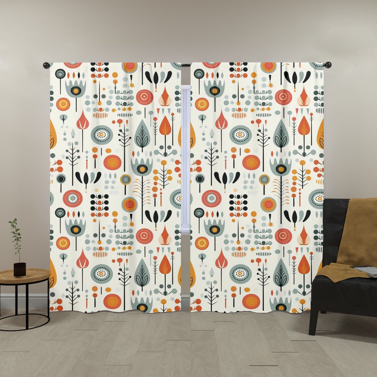 Mid Century Modern Scandinavian Floral, Mod Retro Opaque Window Curtains - Mid Century Modern Gal