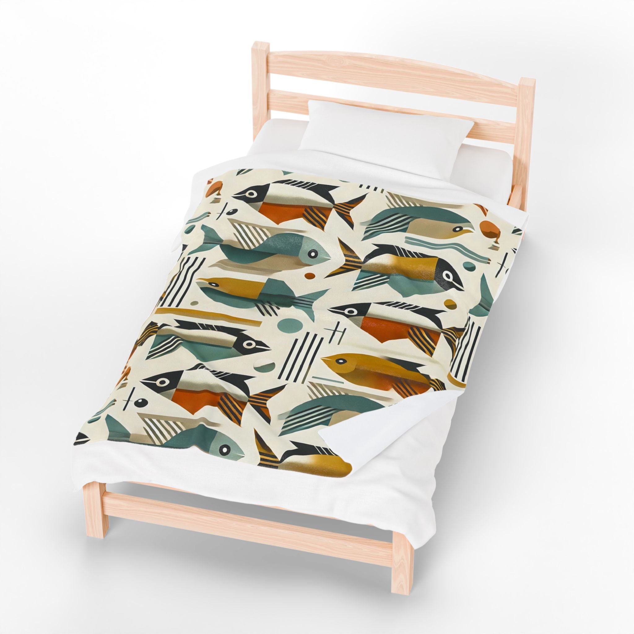 Mid Century Modern Bauhaus Colorful Fish Pattern Plush Blanket for Cozy Living Spaces - Mid Century Modern Gal