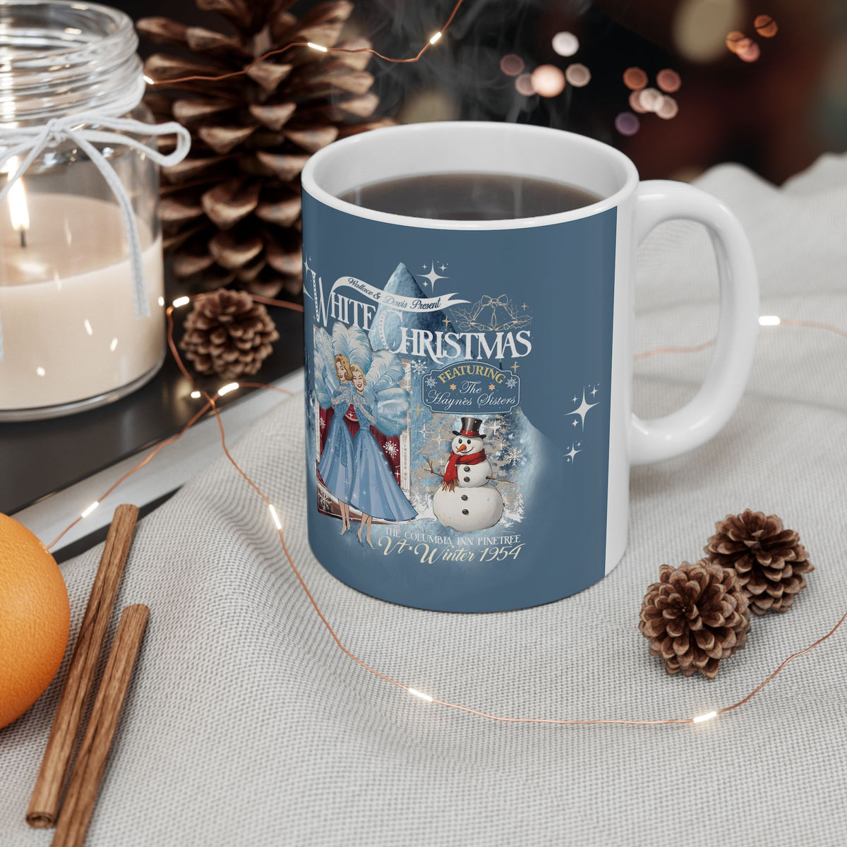 Sister Sister Wallace and Davis White Christmas Kitschy 50s Holiday Ceramic Mug - Mid Century Modern Gal