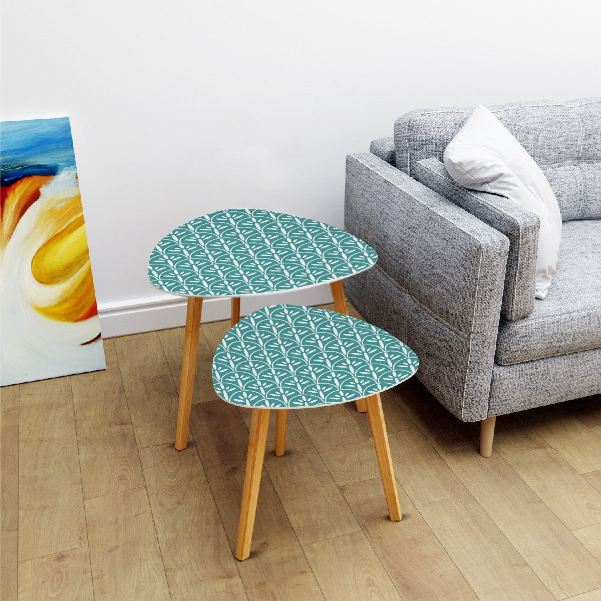 Mid Century Modern Nesting Tables | Stylish Art Deco Aqua And White Mid Mod End Tables - Mid Century Modern Gal