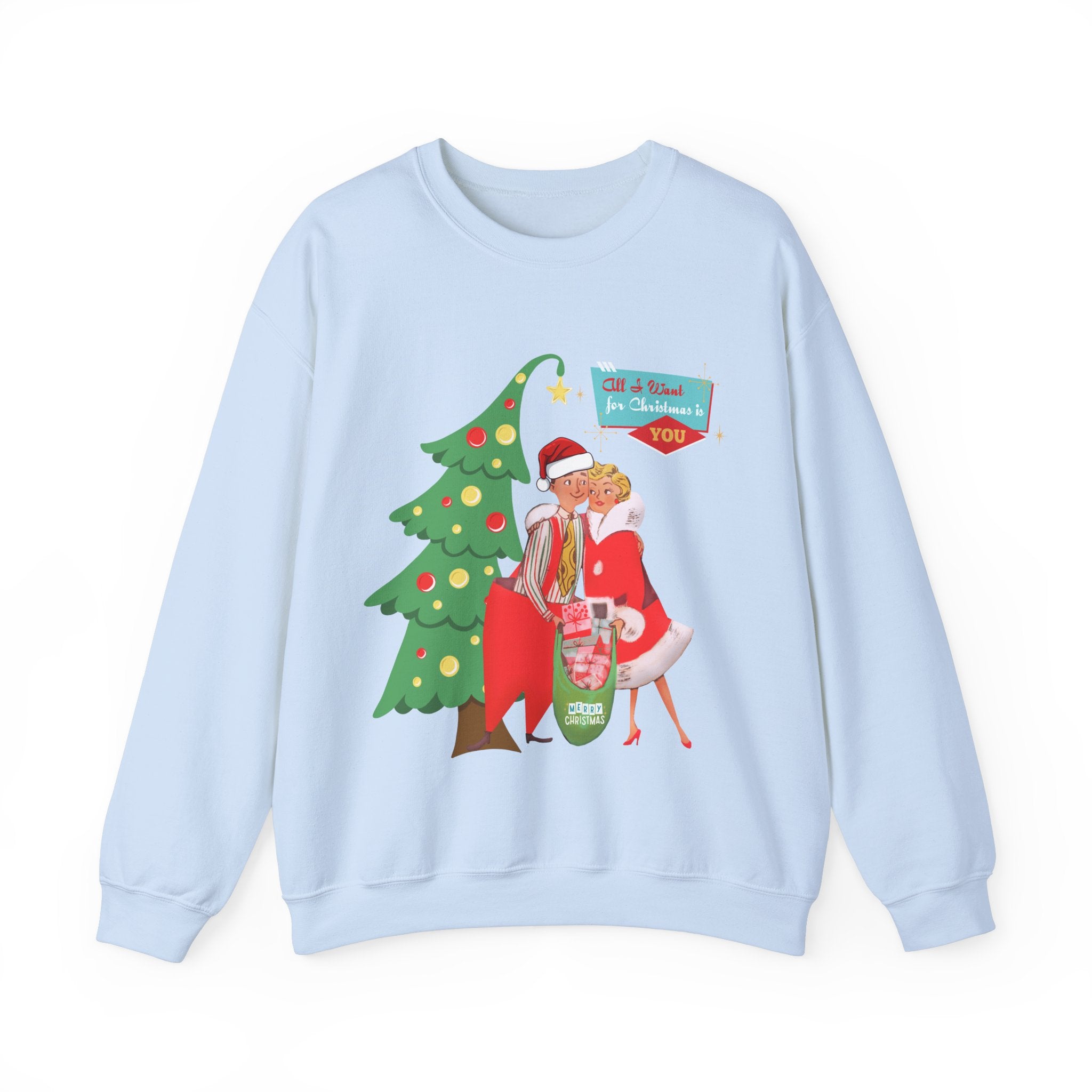 Retro Christmas Couples Sweatshirt, Perfect for Holiday Parties, Gift for Him/Her, Vintage Style, Cozy Crewneck - Mid Century Modern Gal