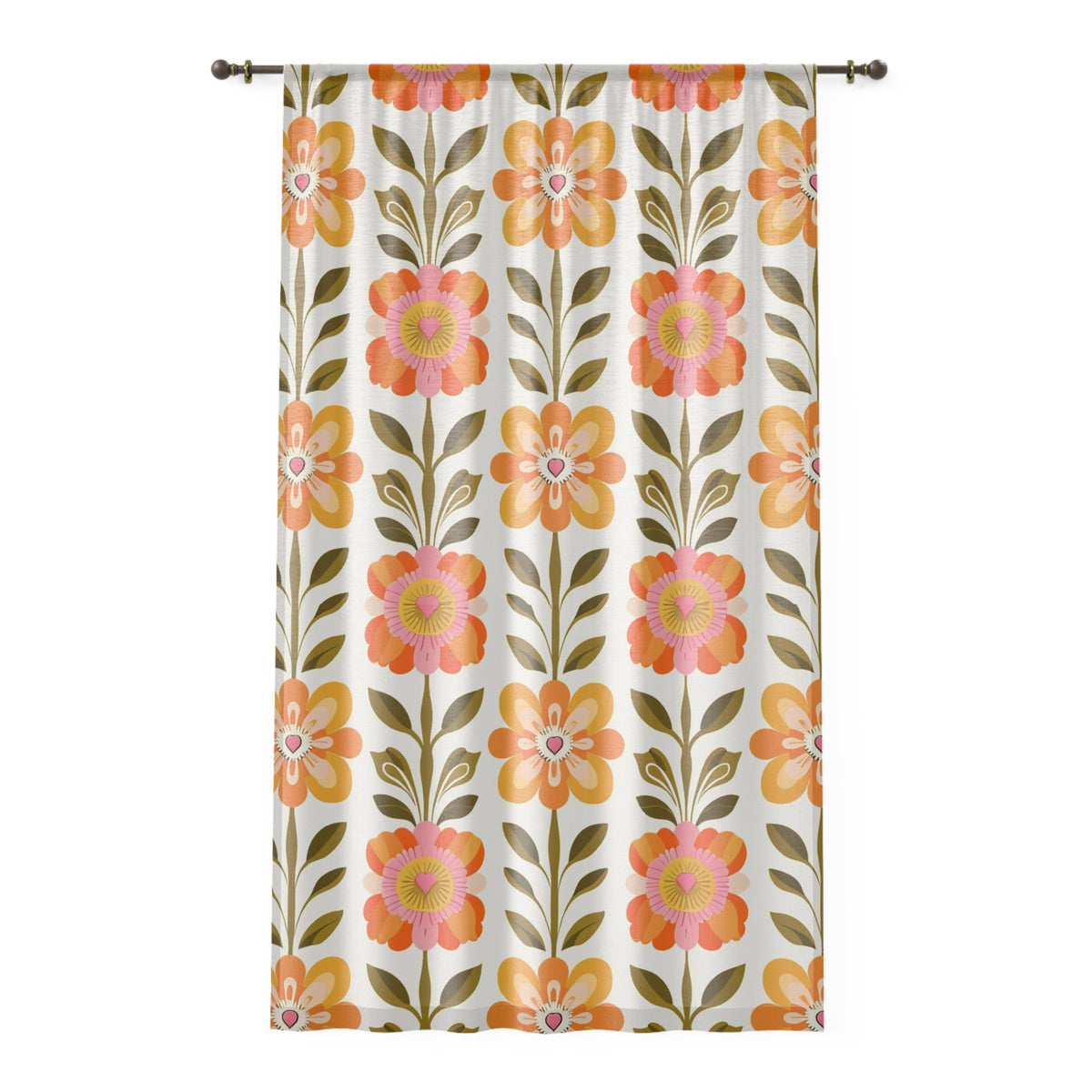 Mid Century Modern Scandinavian Modern Danish Yellow, Orange Green Botanical Garden Floral Sheer Window Curtain - Mid Century Modern Gal