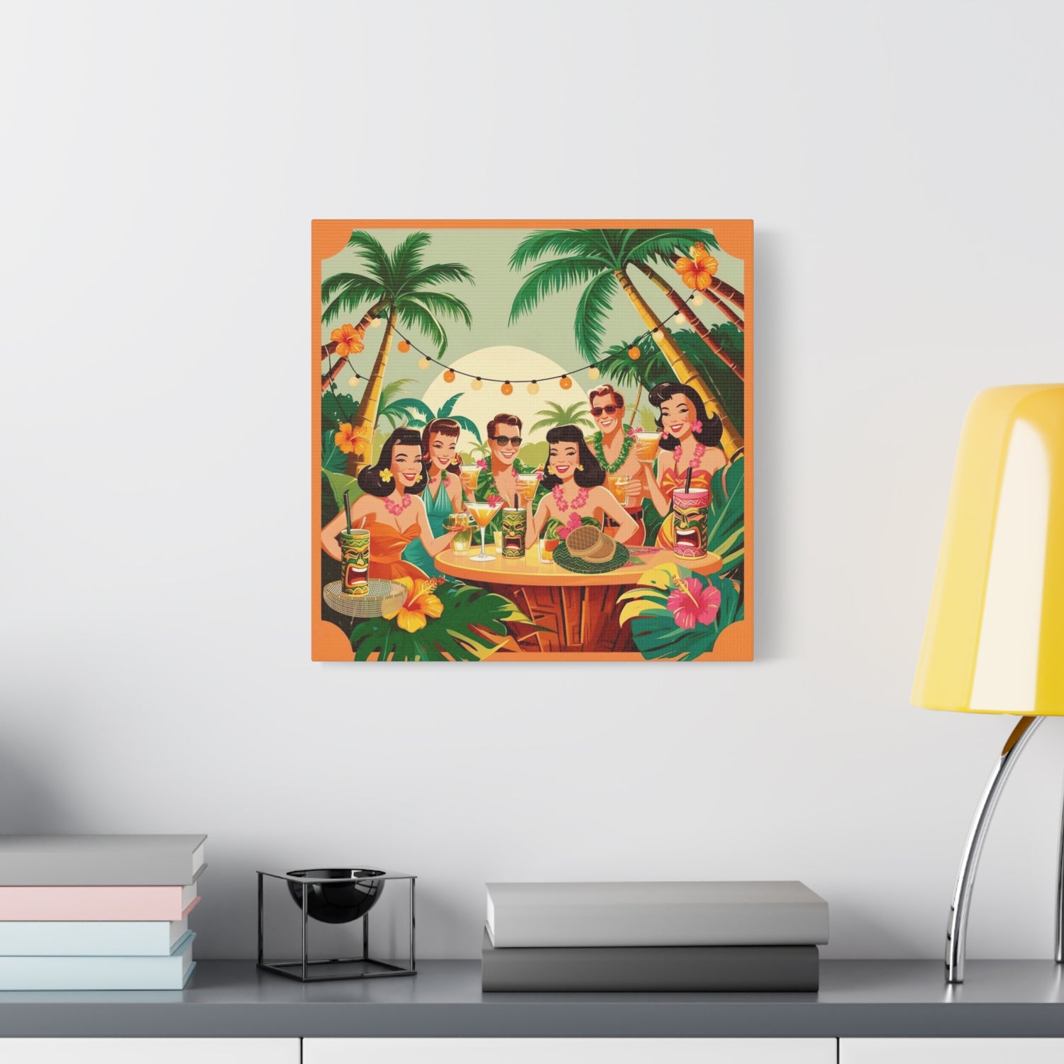 Mid Century Modern Tiki Party Tropical Retro Canvas Art - Vintage Hawaiian Party Decor - Mid Century Modern Gal