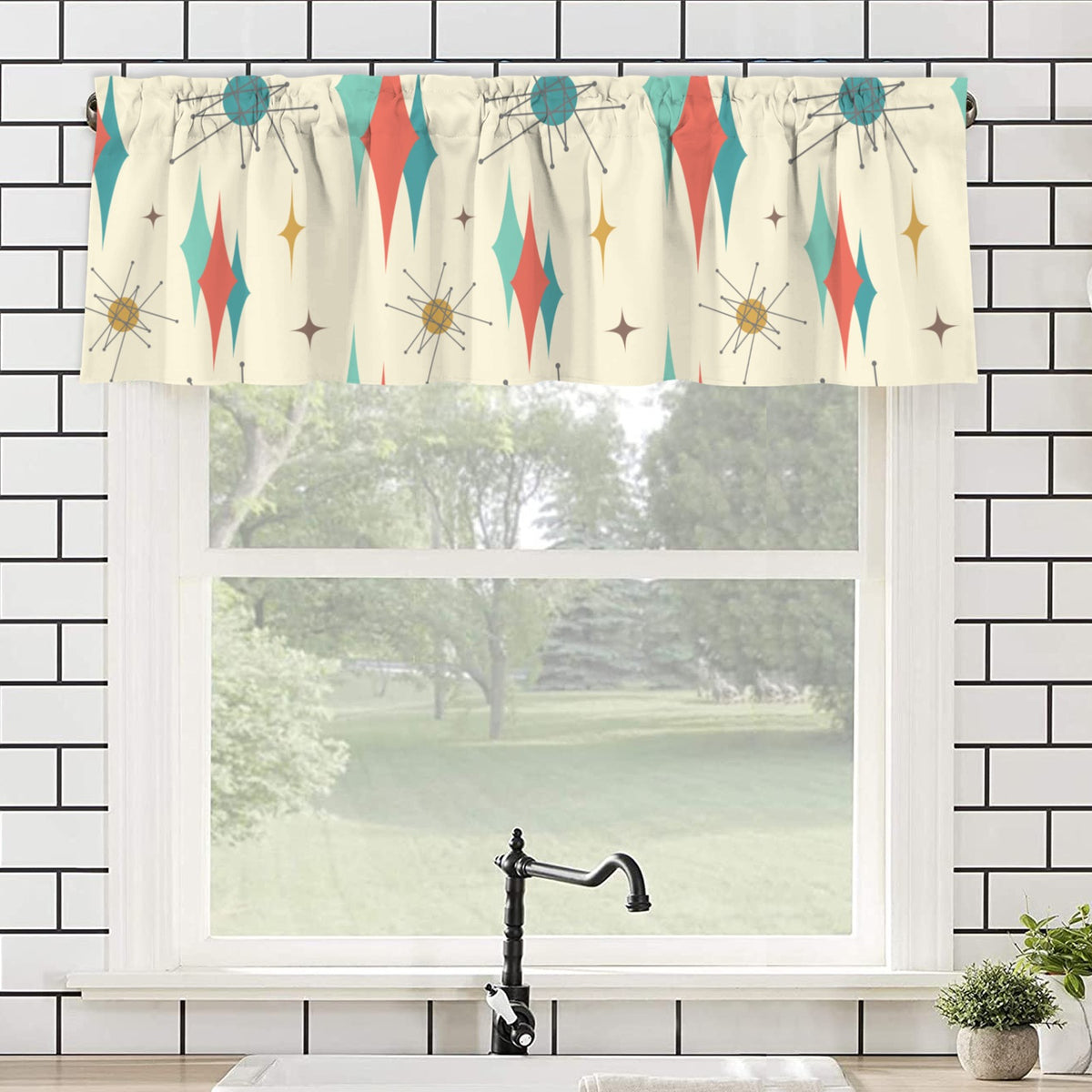 Mid Century Modern Franciscan Starburst Kitschy Window Valance Curtain - Mid Century Modern Gal