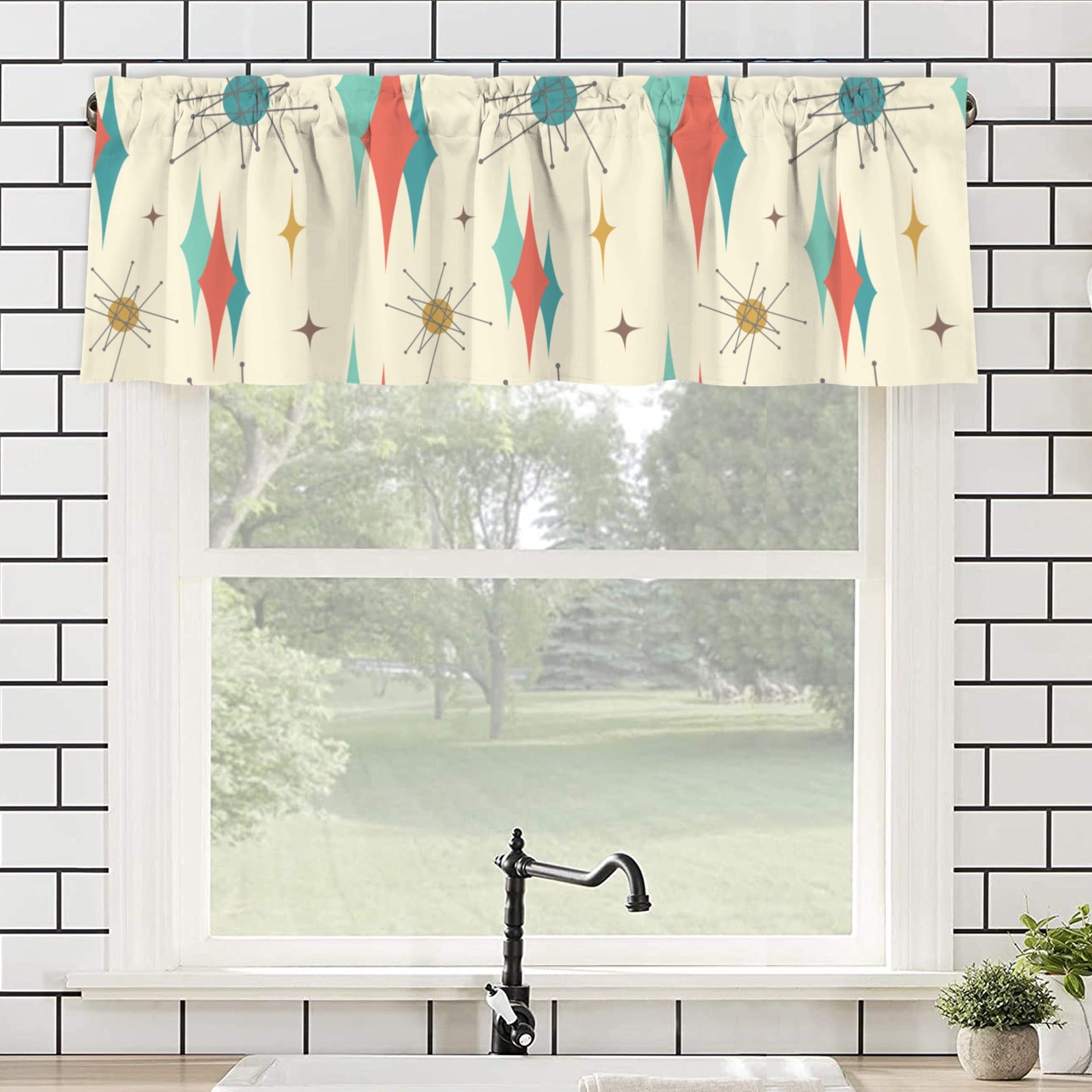 Mid Century Modern Franciscan Starburst Kitschy Window Valance Curtain - Mid Century Modern Gal