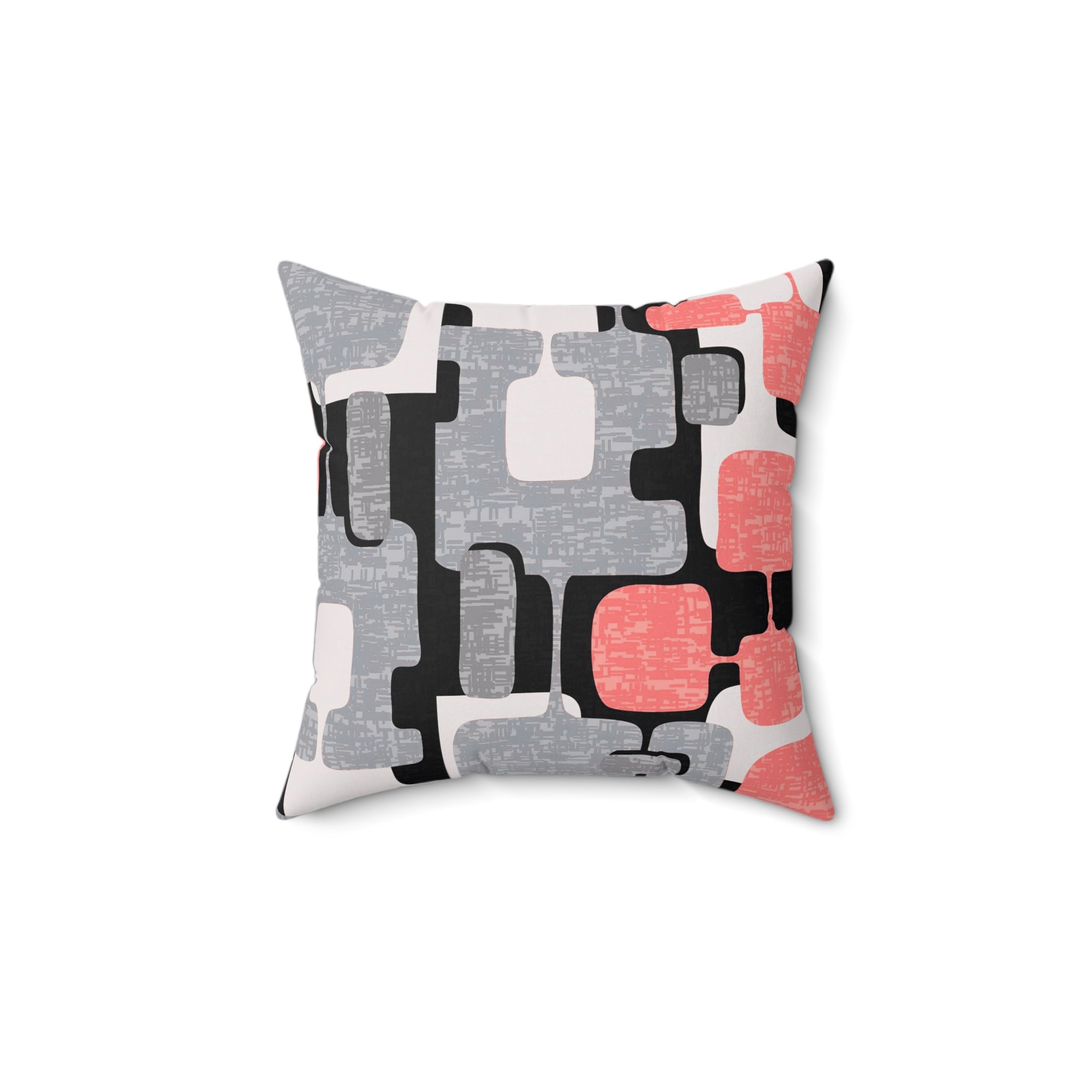 Mid Century Modern Pillow And Insert, Geometric, Coral Pink, Black, Gray, White, MCM - Mid Century Modern Gal