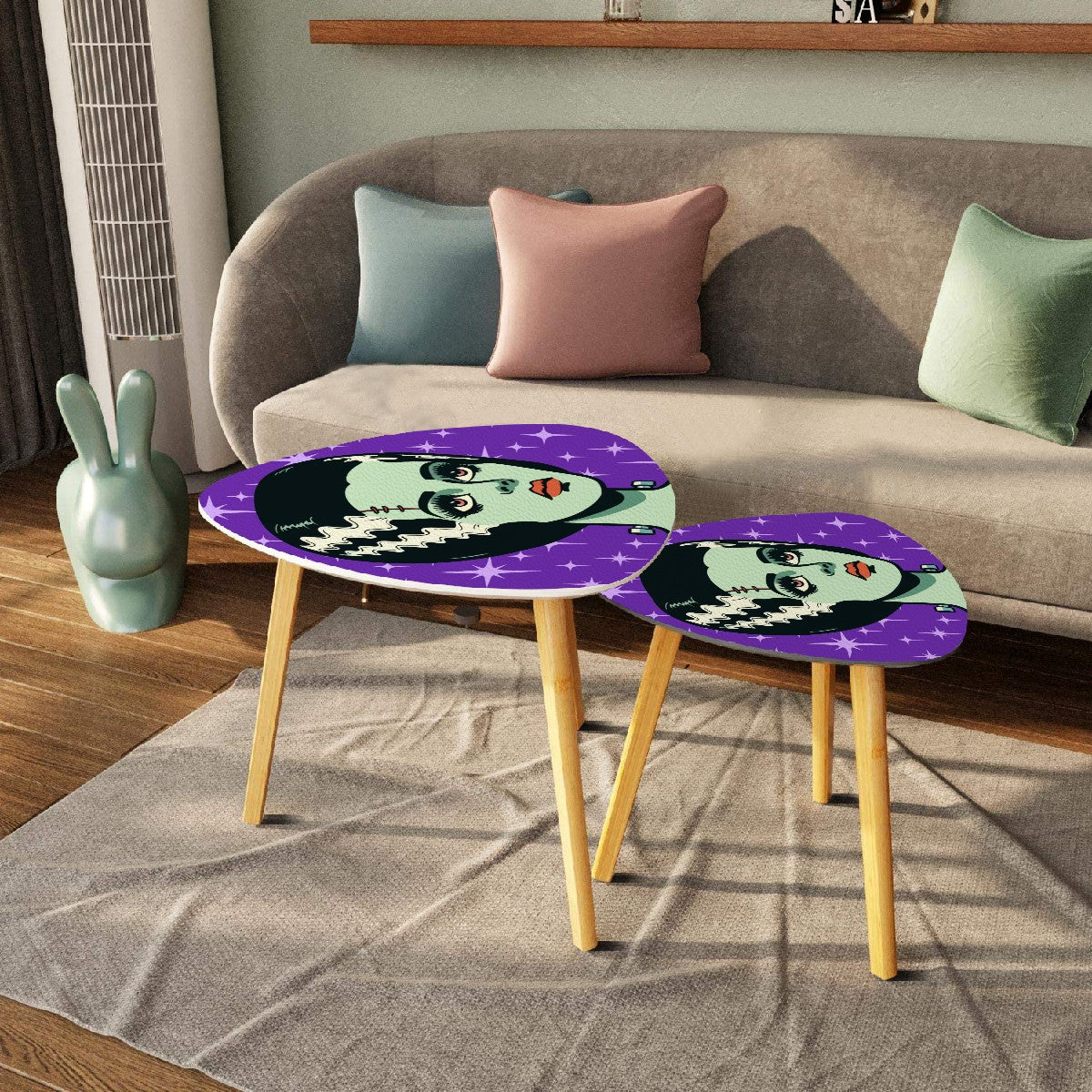 Bride of Frankenstein Retro Mid Mod Horror Buff Purple Halloween Nesting Tables - Mid Century Modern Gal