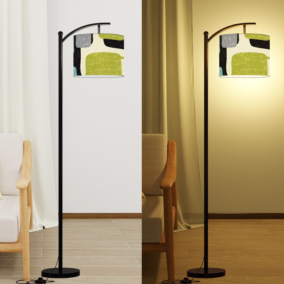 Mid Century Modern Floor Lamp, Geometric Lime Green, Aqua Gray Arc Lighting - Mid Century Modern Gal