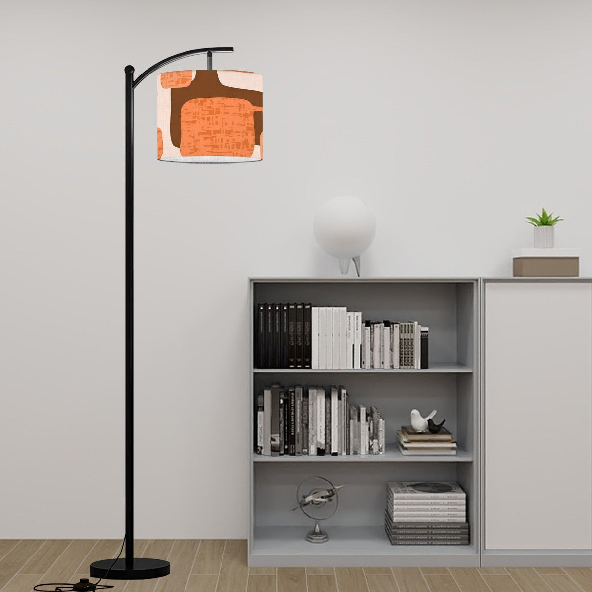 Mid Century Modern Arc Floor Lamp, Orange Brown Mod Groovy Lighting - Mid Century Modern Gal