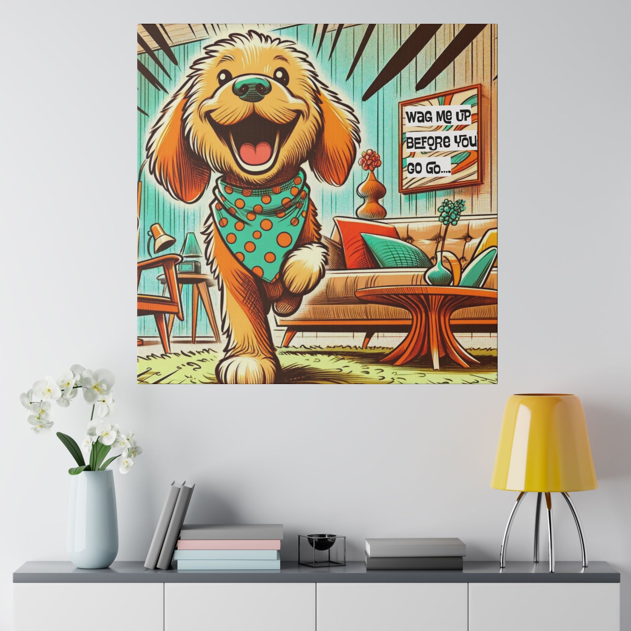Golden Doodle Dog Lover, Funny Kitschy Mid Century Modern Wall Art - Mid Century Modern Gal