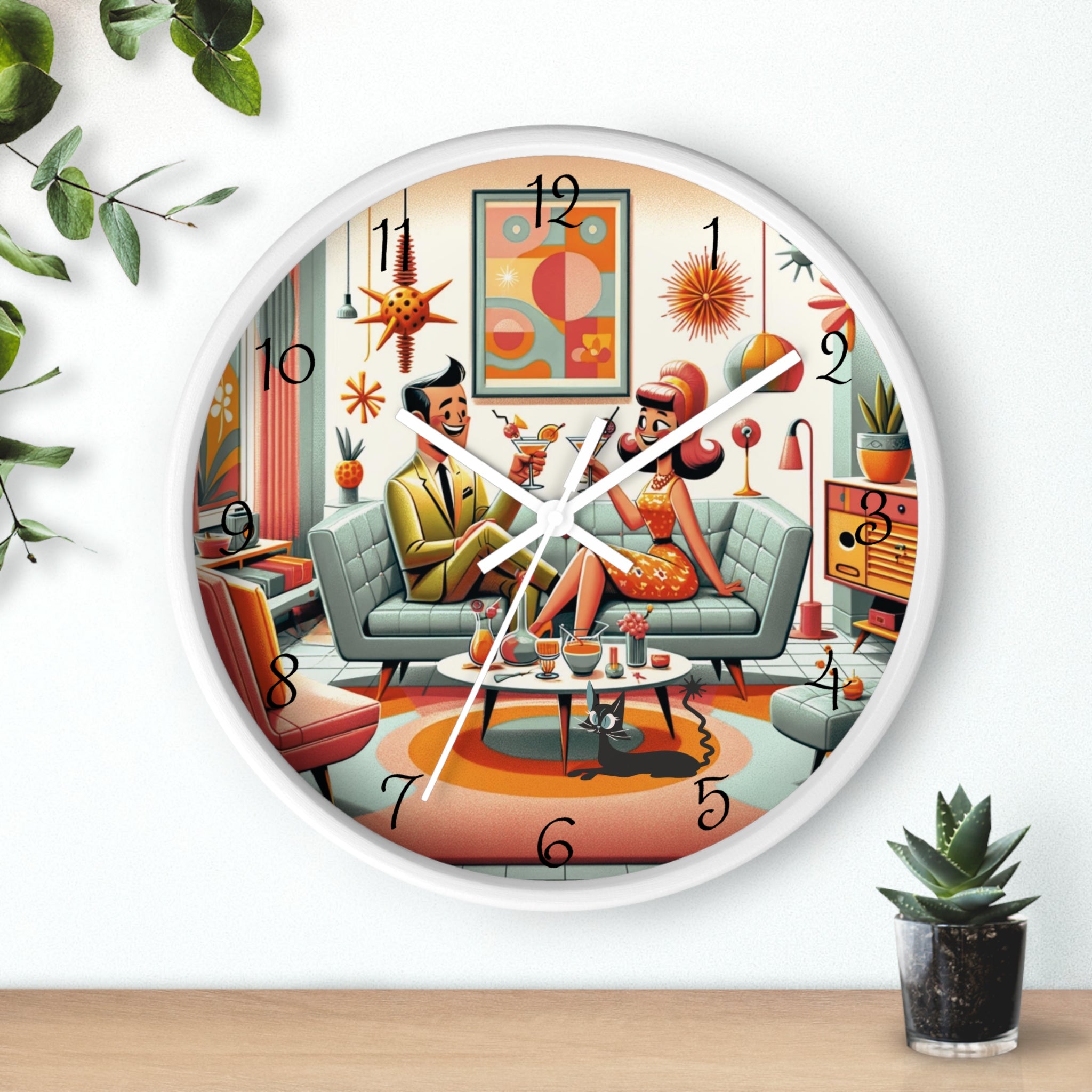 Mid Century Modern Kitschy Quirky Mod Couple, Fun Retro Wall Clock - Mid Century Modern Gal